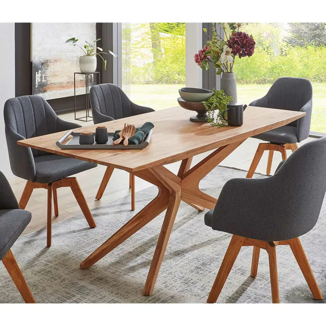Moderner Tisch Massivholz aus Wildeiche Spider Gestell günstig online kaufen