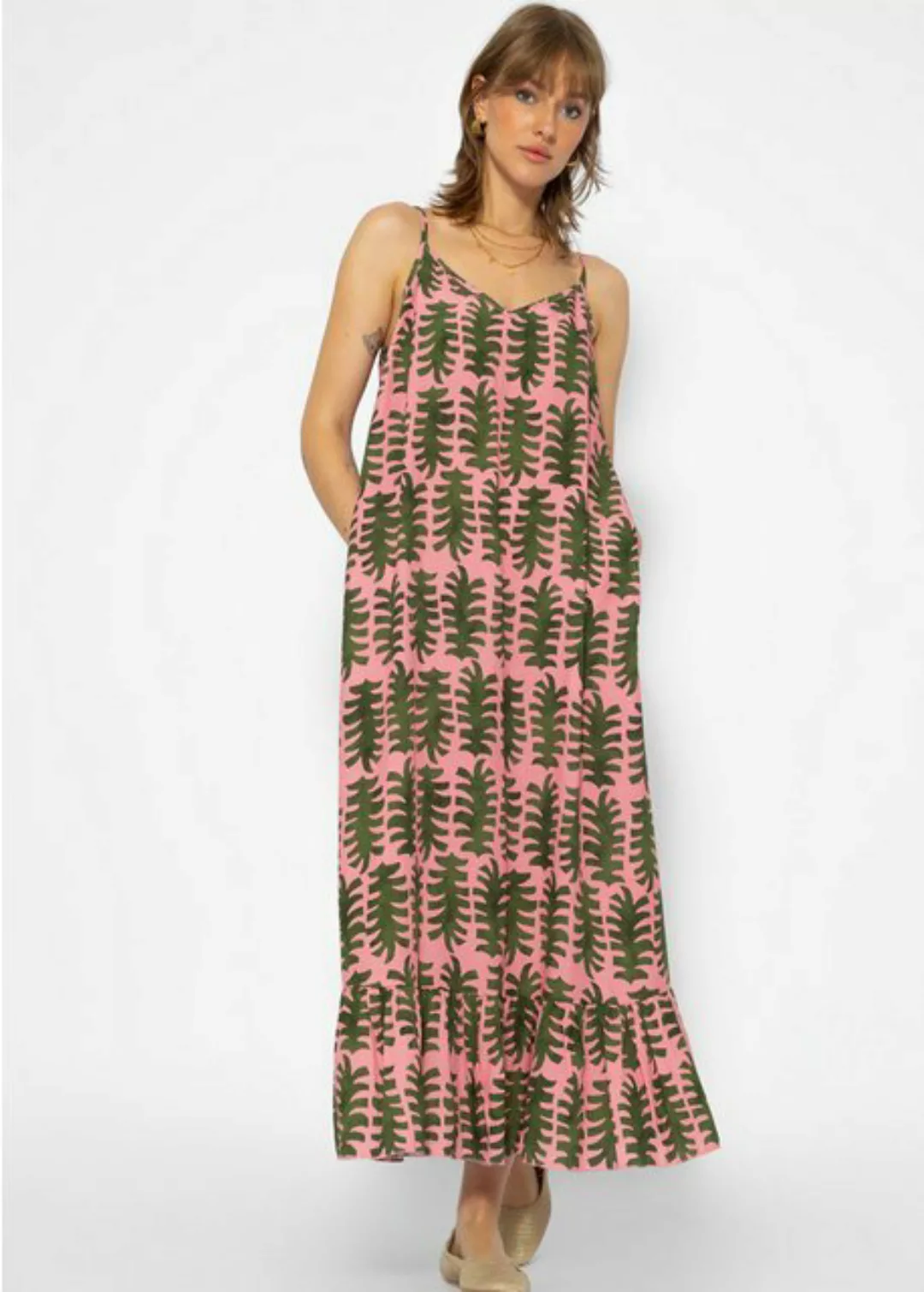 SASSYCLASSY Sommerkleid Langes leichtes Kleid mit modernen Druck Maxikleid günstig online kaufen