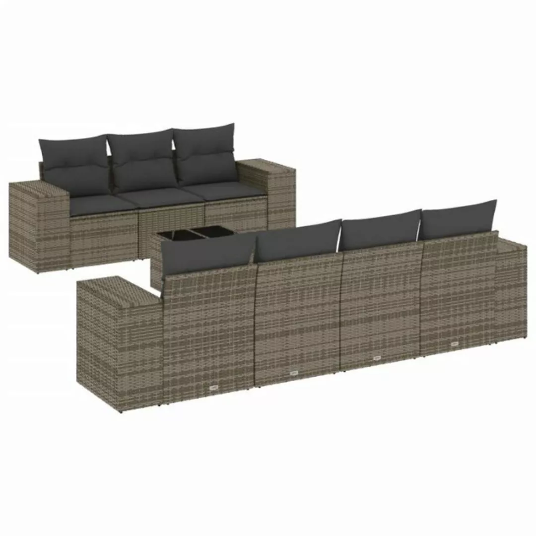 vidaXL Sofaelement 8-tlg. Garten-Sofagarnitur mit Kissen Grau Poly Rattan ( günstig online kaufen