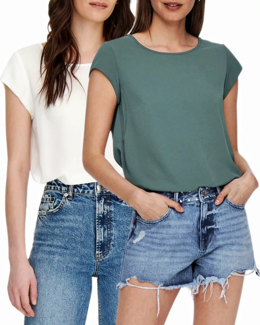 ONLY Shirtbluse (2er Pack) Basic Shirt mit gekreppten Muster im Doppelpack günstig online kaufen