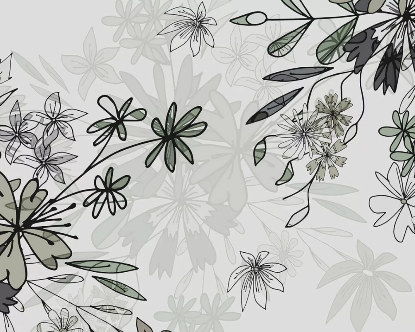 Fototapete "Floral Sketch Green" 4,00x2,50 m / Glattvlies Brillant günstig online kaufen