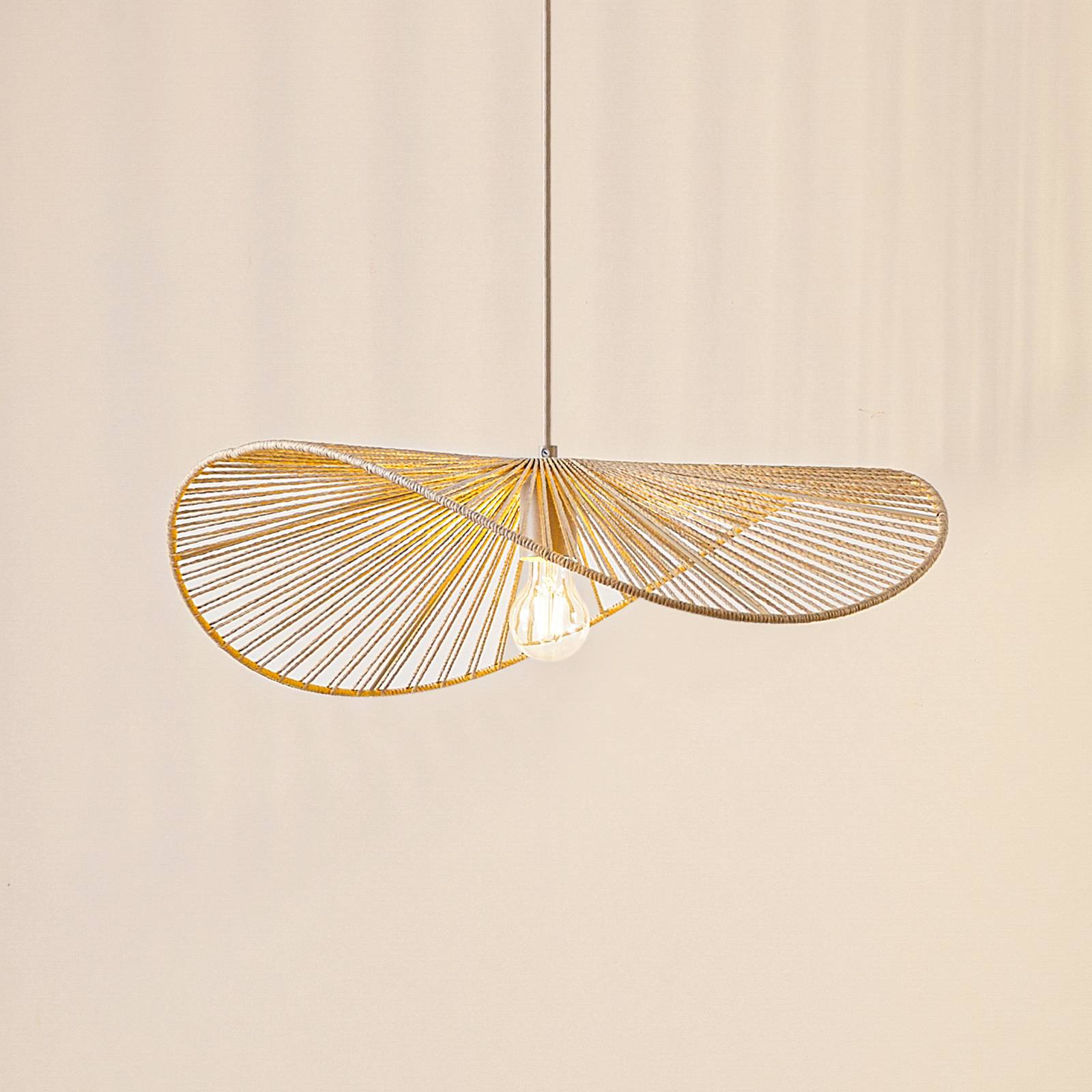 Lindby Hängeleuchte Valdorin, beige, Papier, Länge 75 cm günstig online kaufen