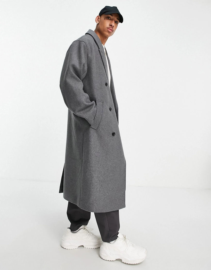 ASOS DESIGN – Longline-Oversize-Mantel aus Wollmischung in Grau günstig online kaufen
