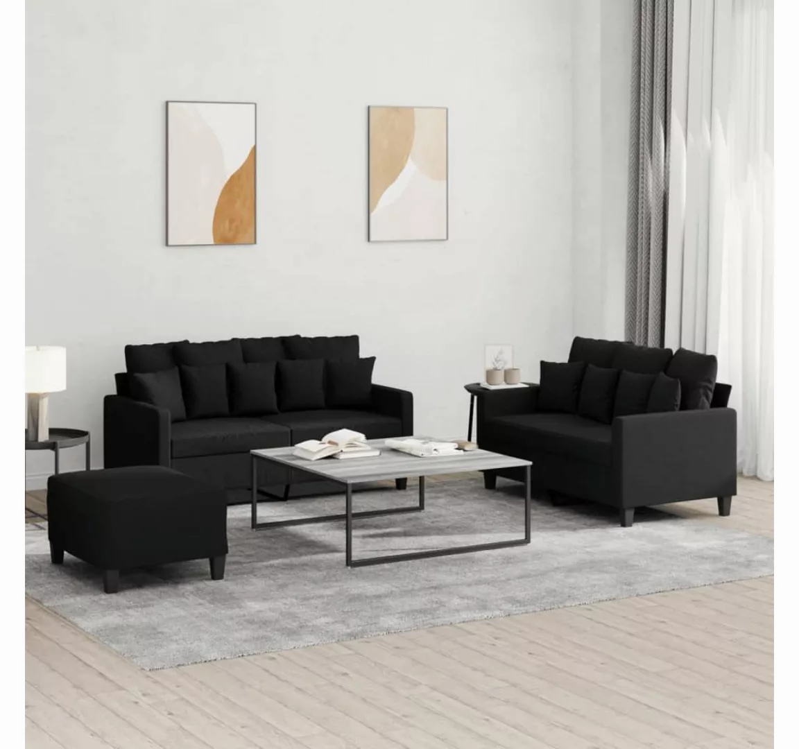 vidaXL Sofa Sofagarnitur Set mit Kissen Stoff, 3-tlg., Schwarz günstig online kaufen