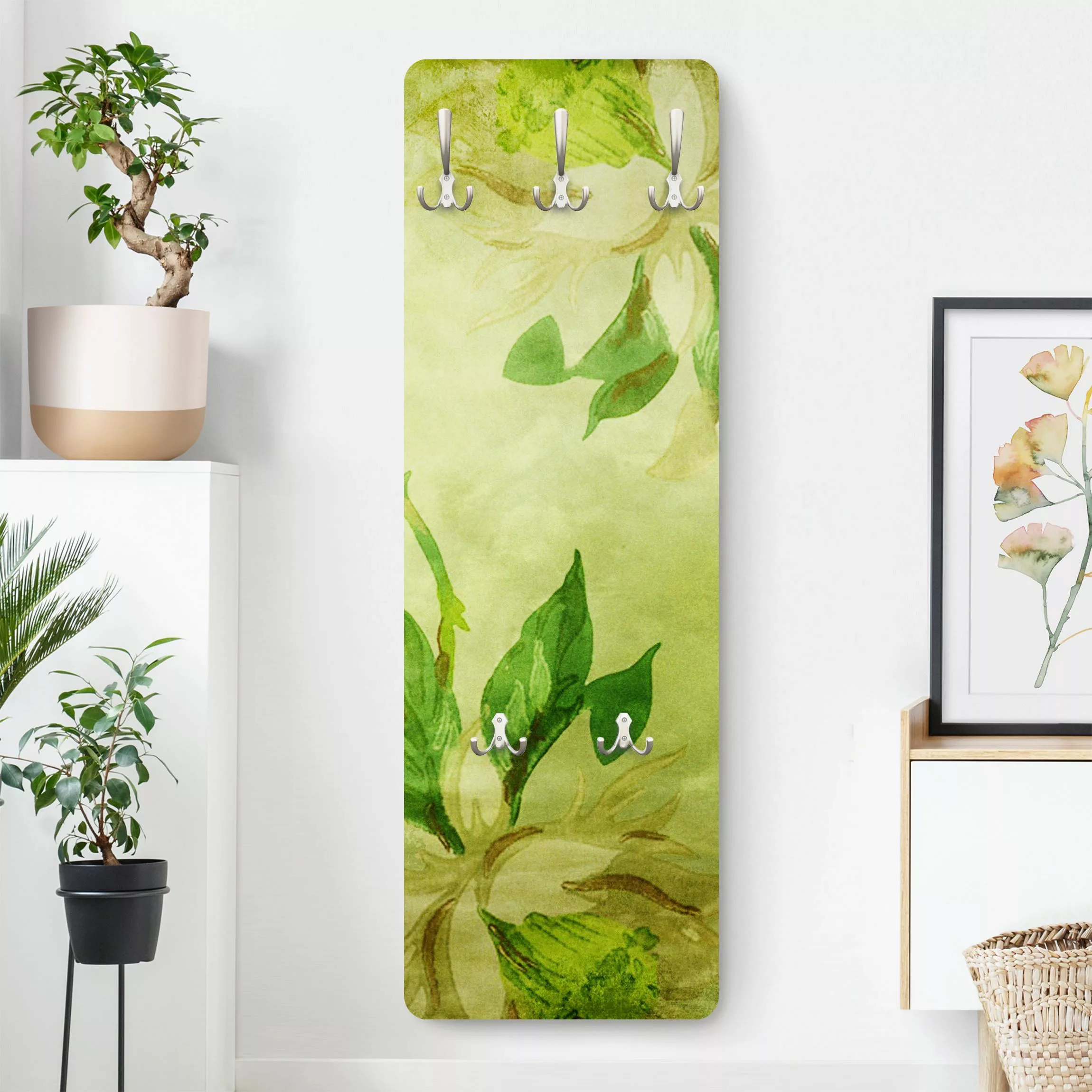 Wandgarderobe Holzpaneel Blumen Green Blossoms günstig online kaufen