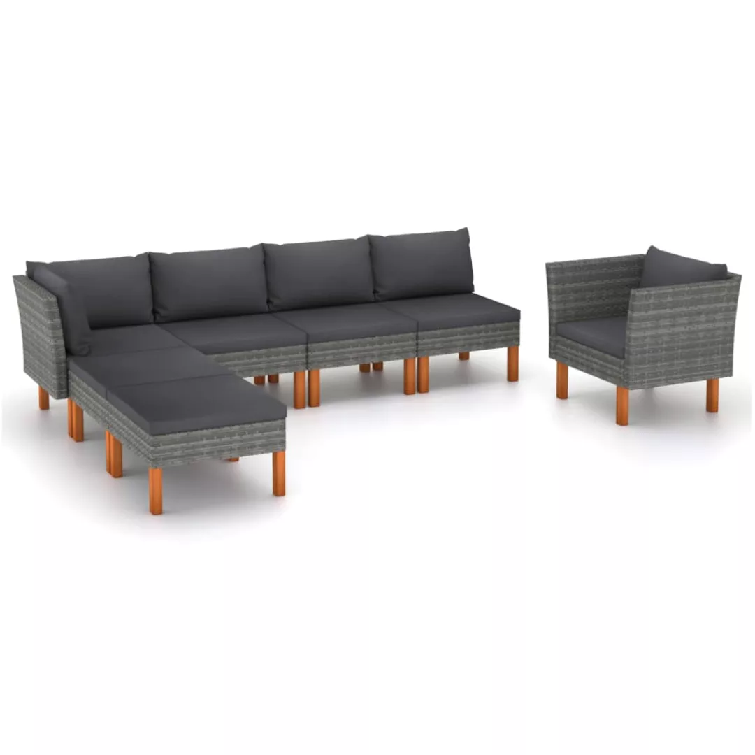 7-tlg. Garten-lounge-set Poly Rattan Und Eukalyptusholz Grau günstig online kaufen