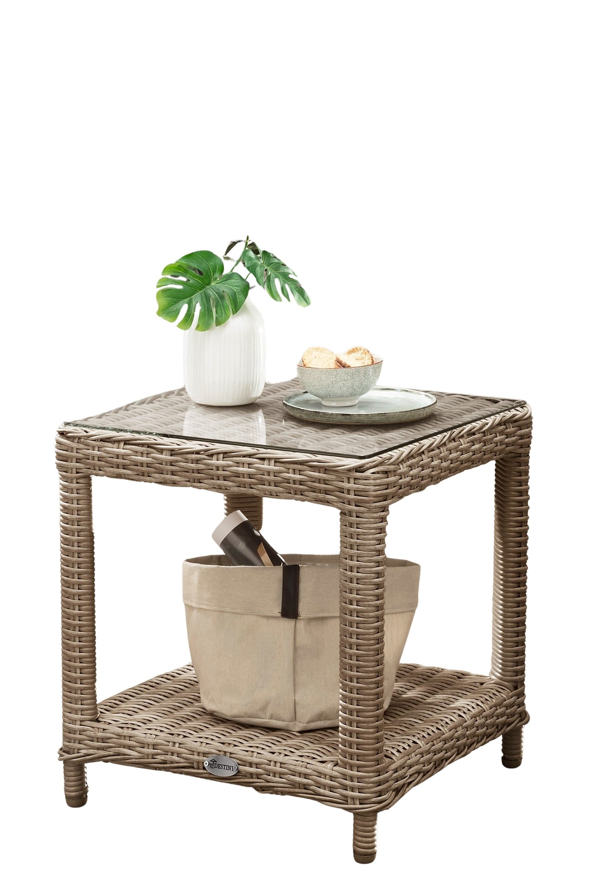 Destiny Beistelltisch MERANO, 46x46x50cm, Aluminium, Polyrattan günstig online kaufen