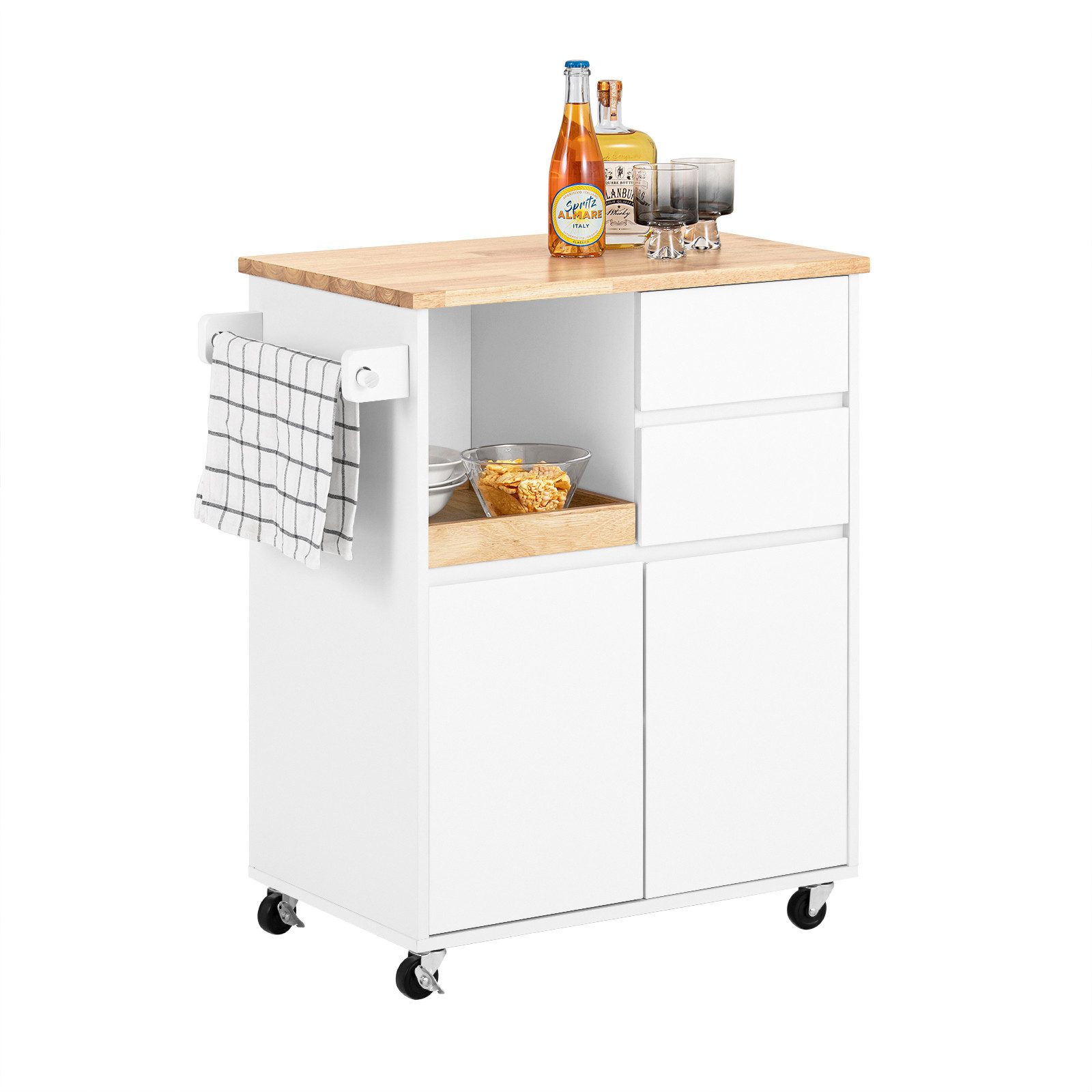SoBuy Küchenwagen mit Arbeitsplatte Servierwagen Weiß 72x84x40cm FKW123-WN günstig online kaufen
