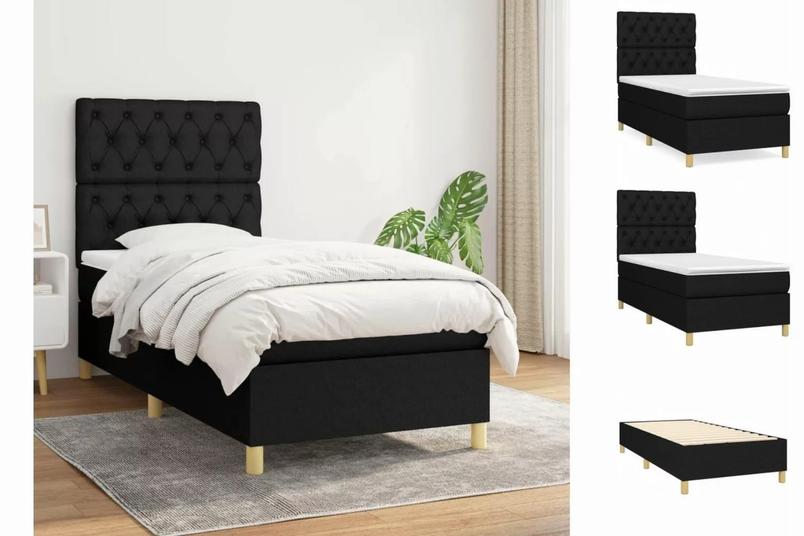 vidaXL Boxspringbett Boxspringbett mit Matratze Schwarz 80x200 cm Stoff Bet günstig online kaufen