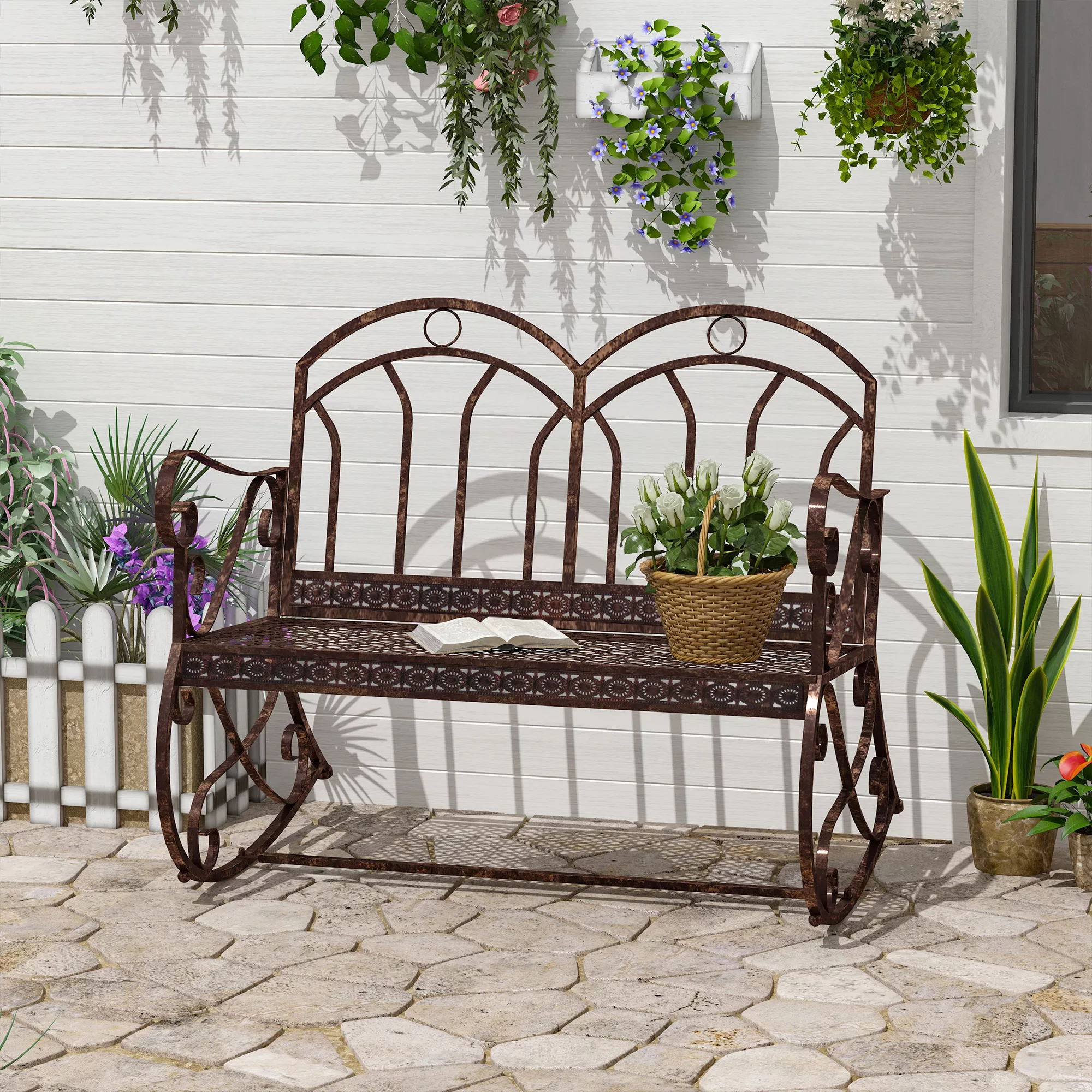 Outsunny Gartenbank 2-Sitzer Metall Bronze-Rot   Aosom günstig online kaufen