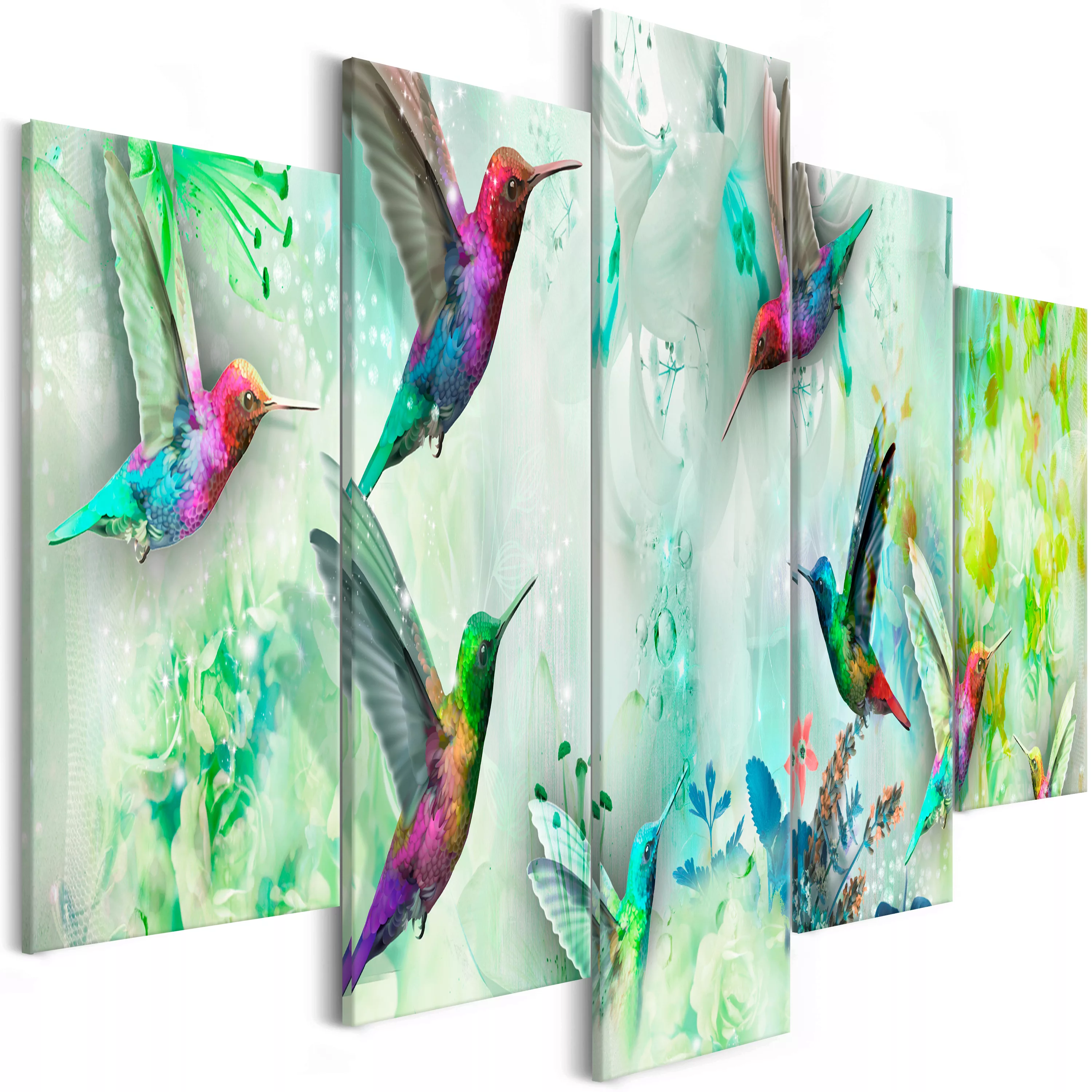 Wandbild - Colourful Hummingbirds (5 Parts) Wide Green günstig online kaufen