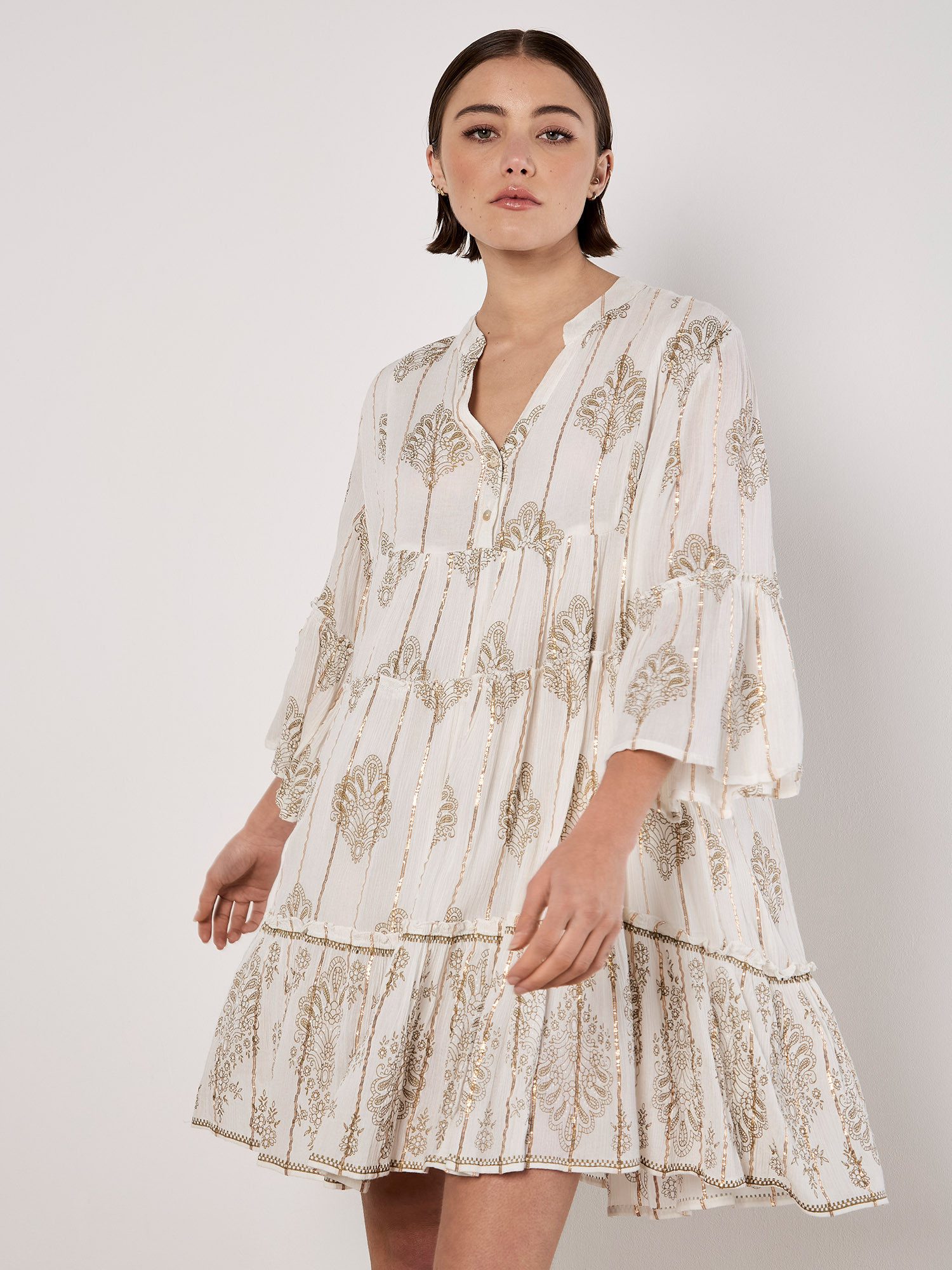 Apricot Druckkleid Paisley-Lurex-Tunika, im Stufenlook günstig online kaufen