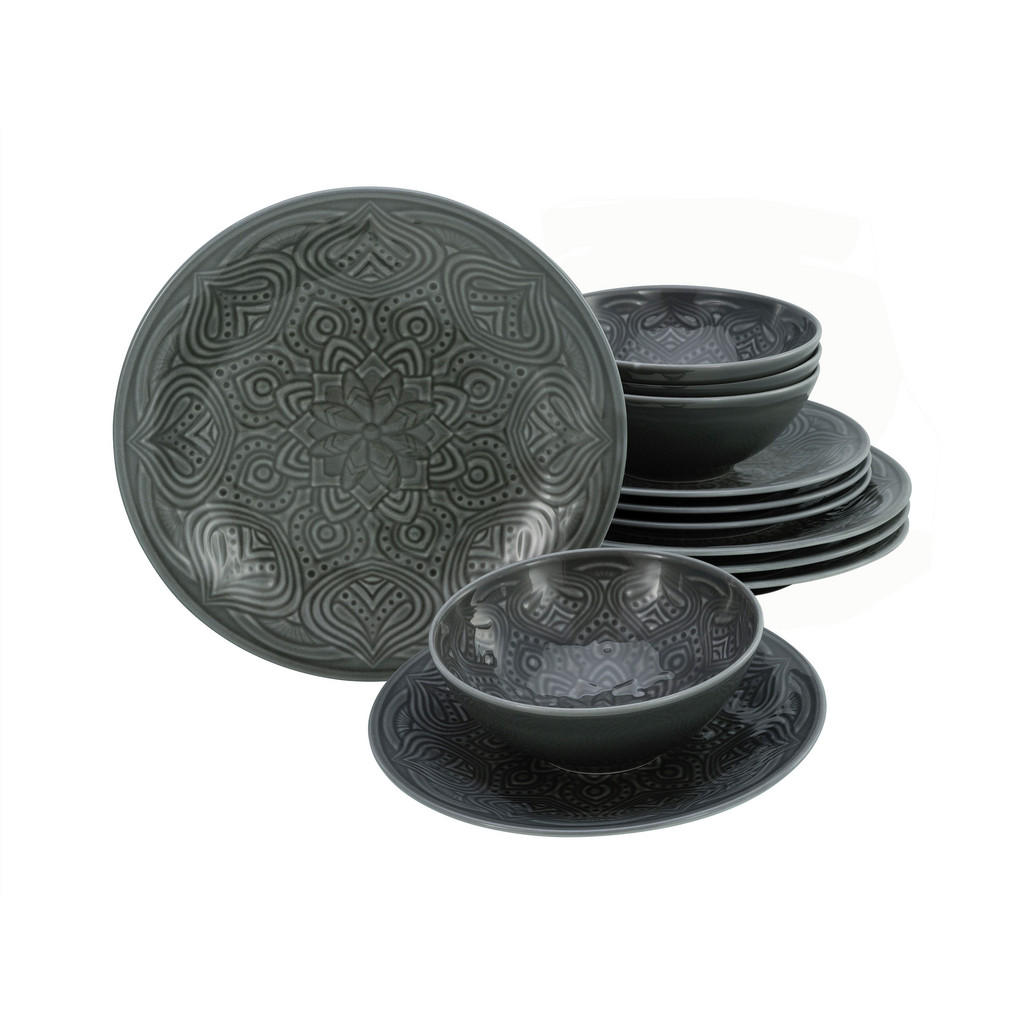 CreaTable Tafelservice Orient Mandala stein Porzellan 12 tlg. günstig online kaufen