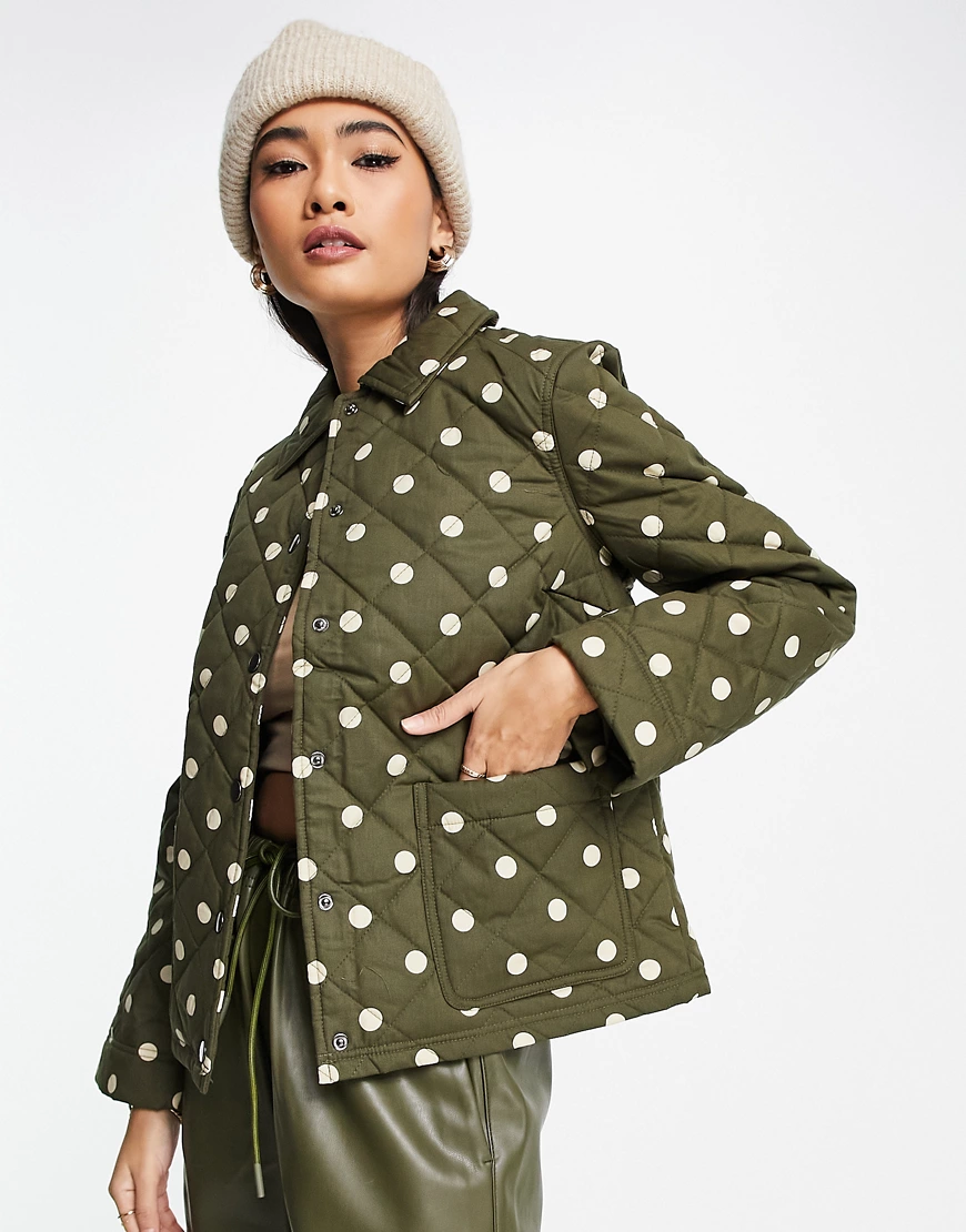 Y.A.S – Kikki – Steppjacke in Khaki mit Punktemuster-Grün günstig online kaufen