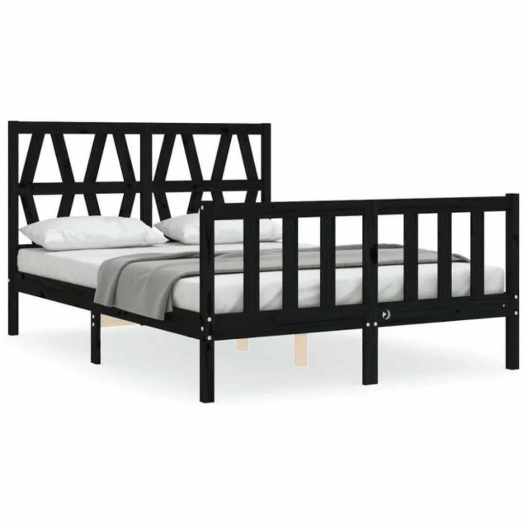 furnicato Bett Massivholzbett mit Kopfteil Schwarz 140x190 cm günstig online kaufen