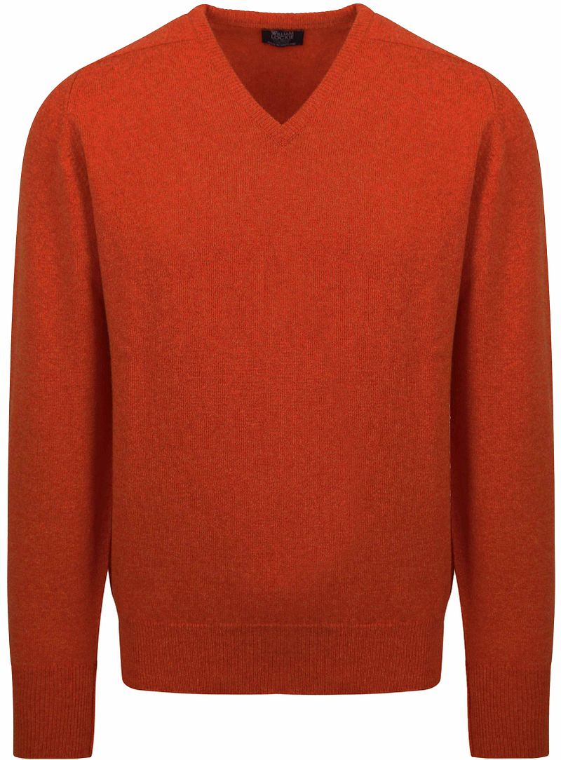 William Lockie V-Auschnitt Pullover Lammwolle Ember Orange - Größe L günstig online kaufen