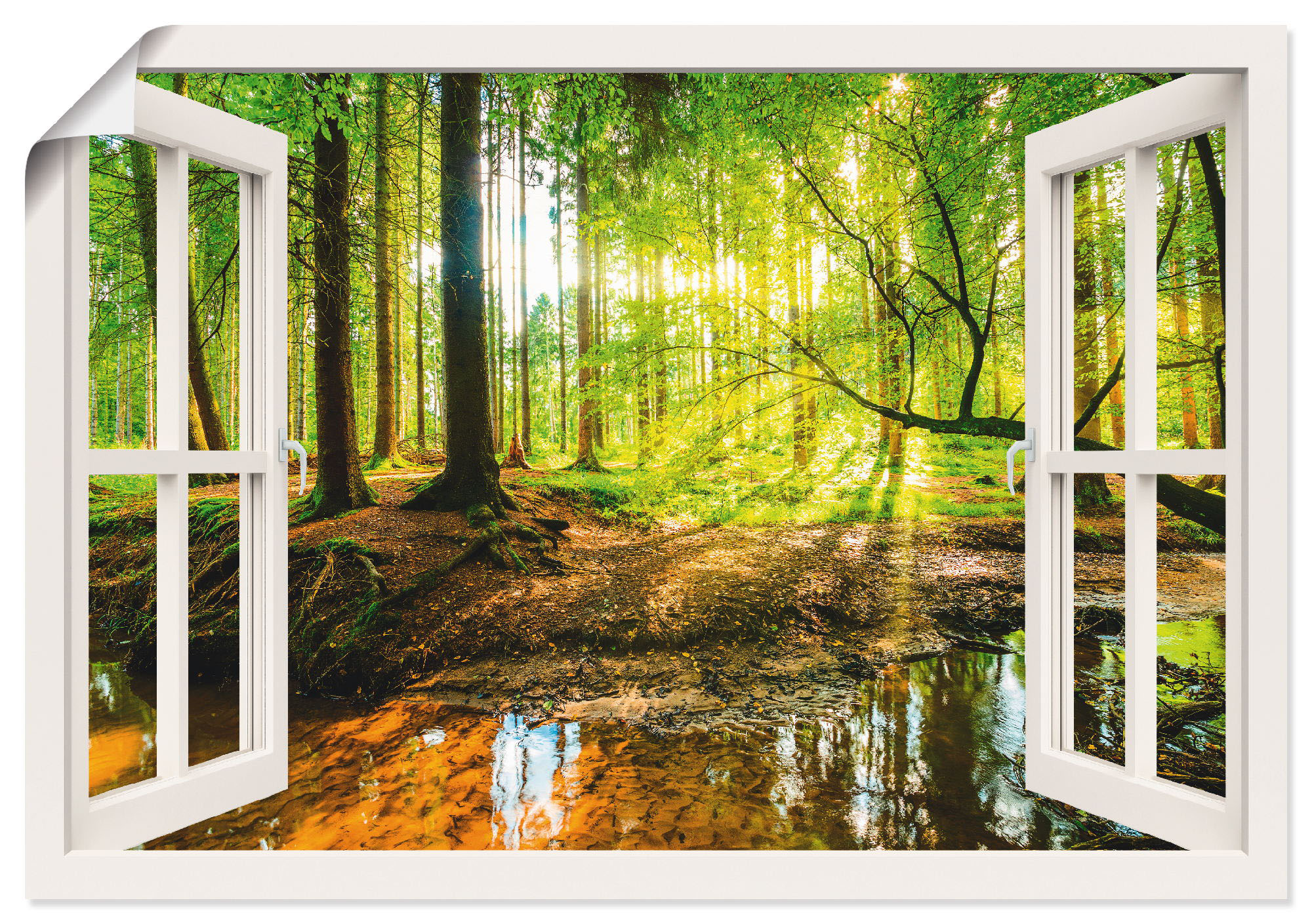 Artland Wandbild »Fensterblick - Wald mit Bach«, Wald, (1 St.), als Leinwan günstig online kaufen