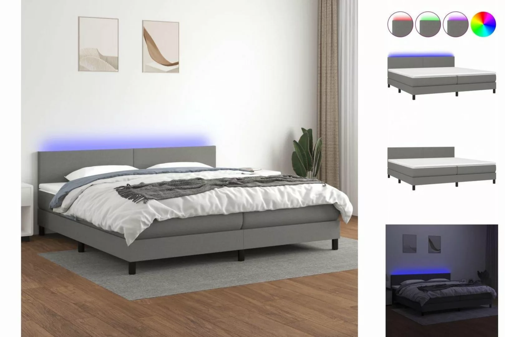 vidaXL Bettgestell Boxspringbett mit Matratze LED Dunkelgrau 200x200 cm Sto günstig online kaufen