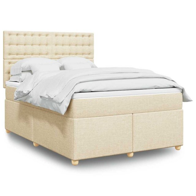 vidaXL Boxspringbett, Boxspringbett mit Matratze Creme 140x190 cm Stoff günstig online kaufen