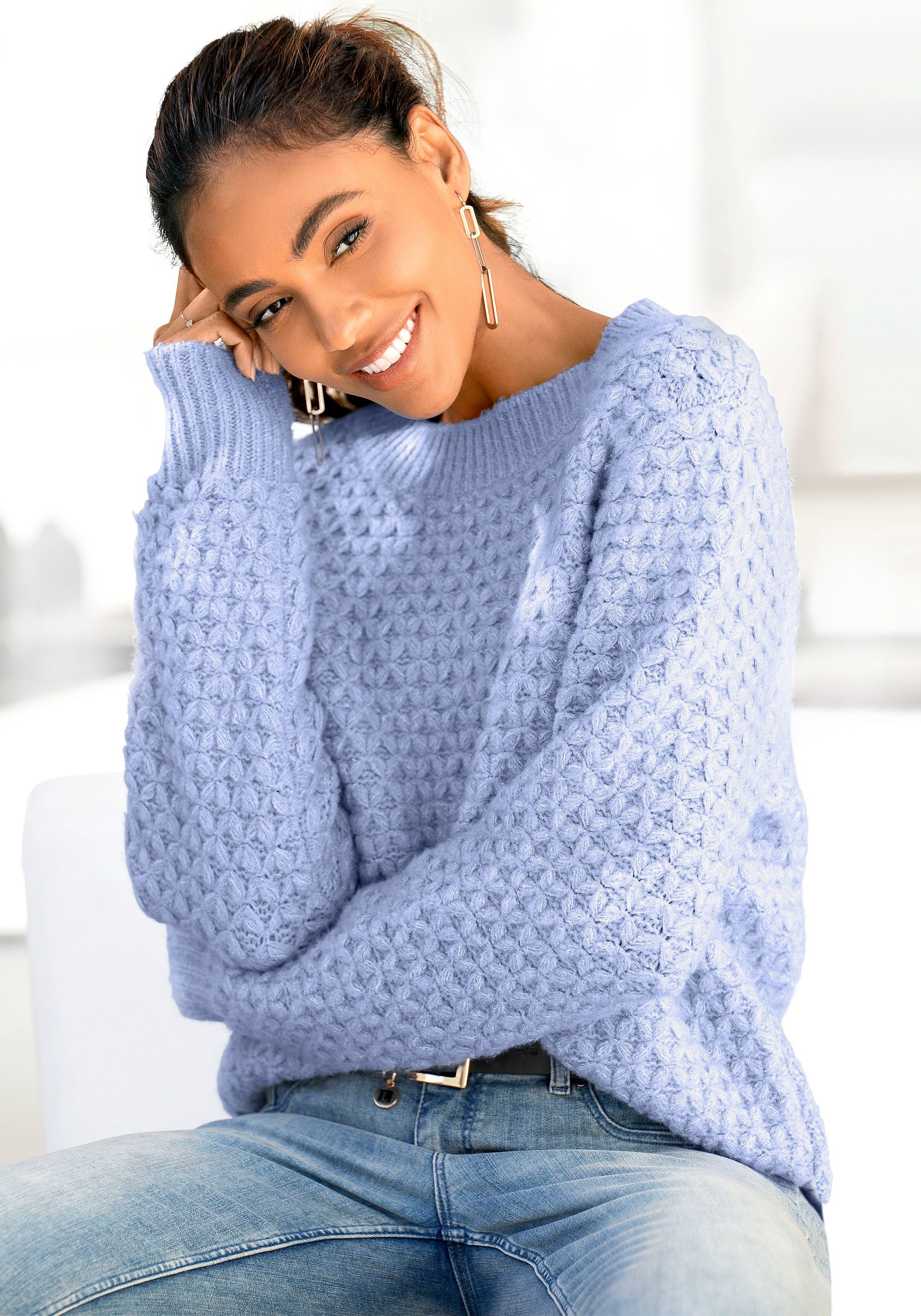 Vivance Rundhalspullover, mit besonderem Strickmuster, lockere Passform günstig online kaufen