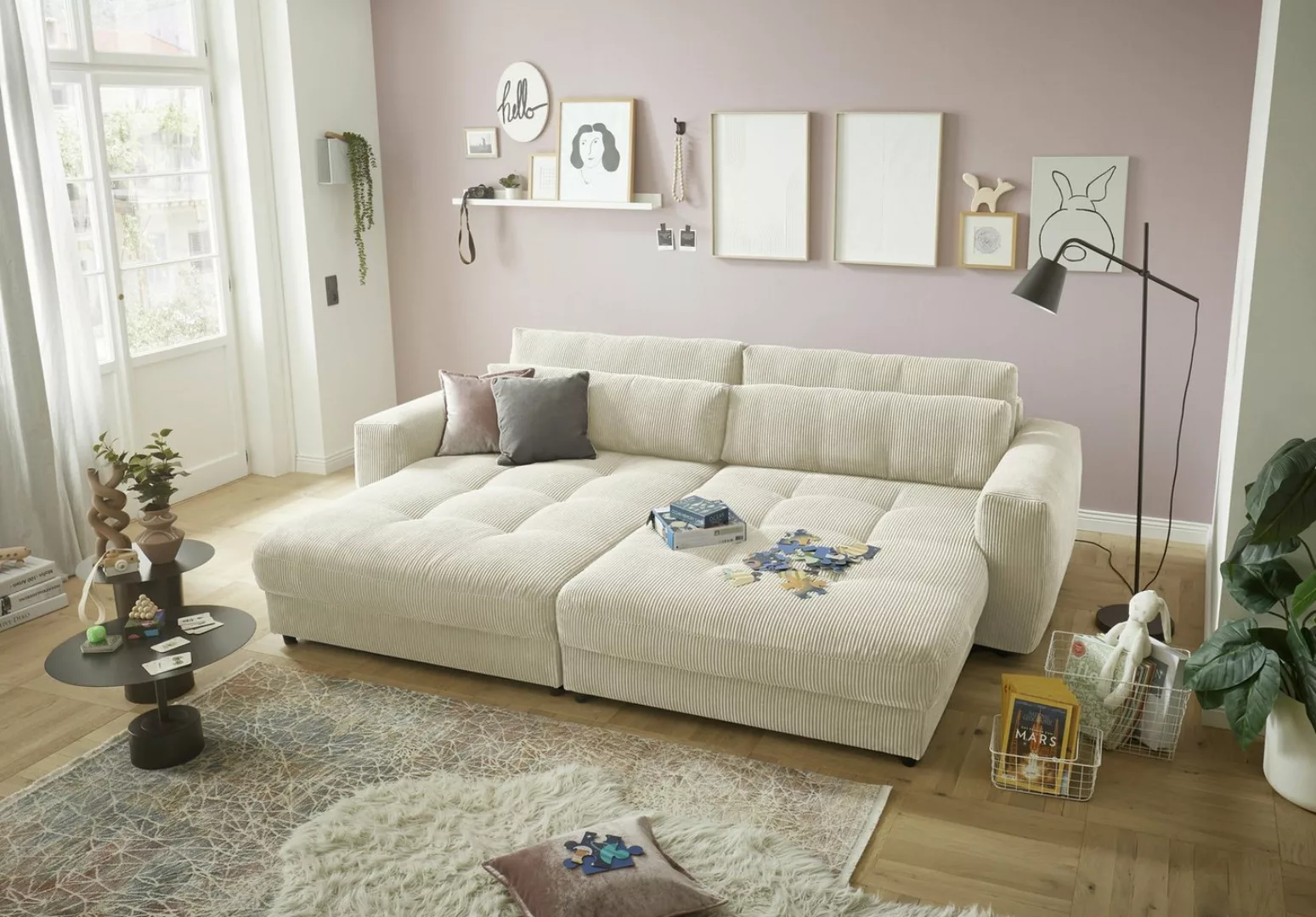 freiraum Big-Sofa BARURA Loveseat, mit 4 Kissen, Bezug Cord-Optik creme / b günstig online kaufen