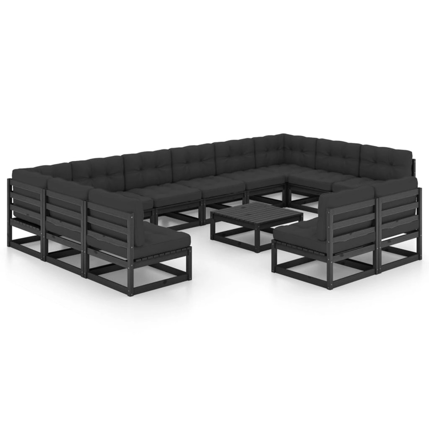 13-tlg. Garten-lounge-set Mit Kissen Schwarz Massivholz Kiefer günstig online kaufen