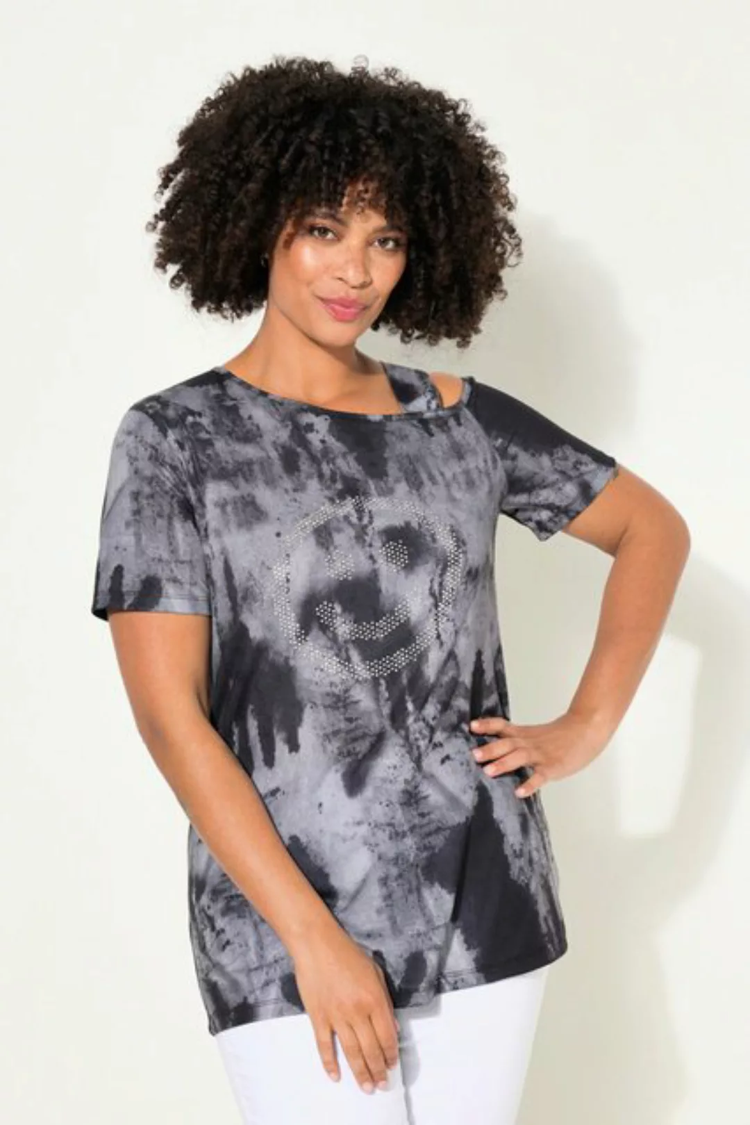 Angel of Style Rundhalsshirt T-Shirt Straight Fit Batikprint Schulter CutOu günstig online kaufen