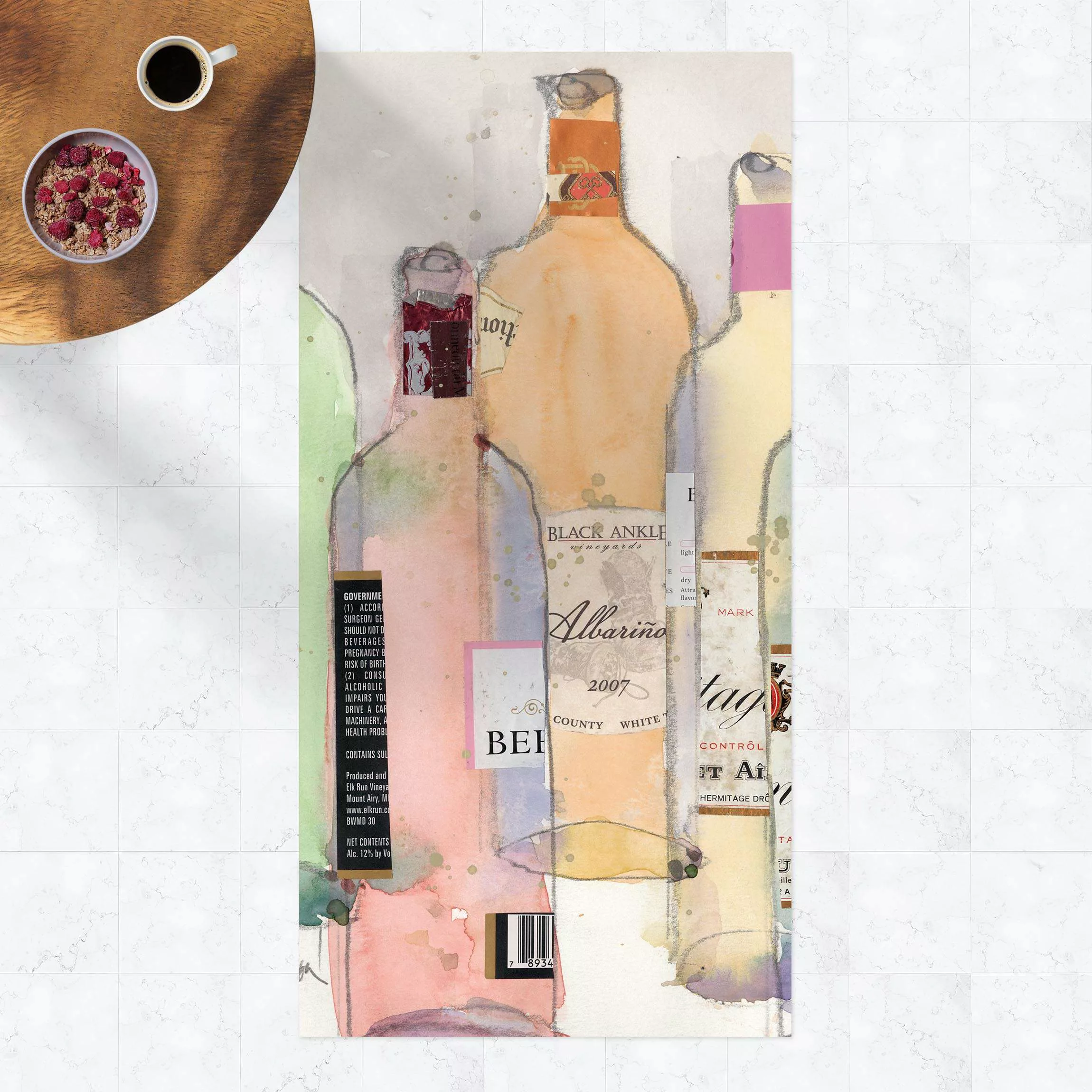 Vinyl-Teppich Weinflaschen in Wasserfarbe II günstig online kaufen