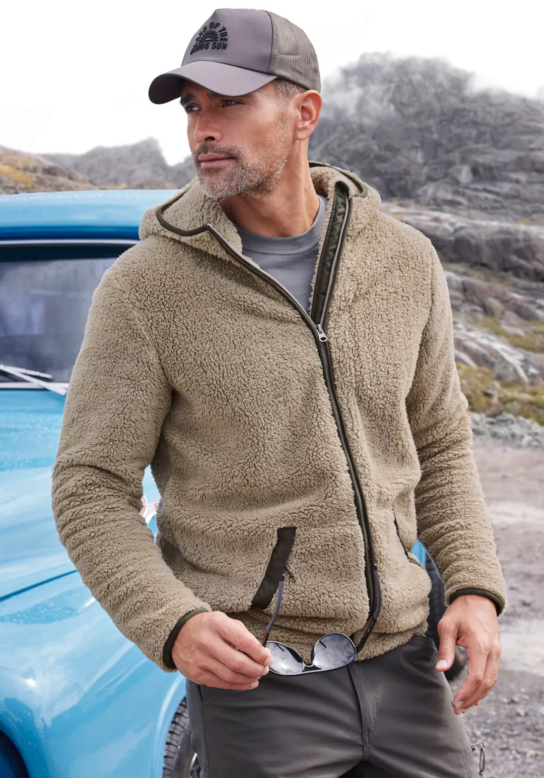 John Devin Kapuzenstrickjacke in weichem Teddyfleece günstig online kaufen