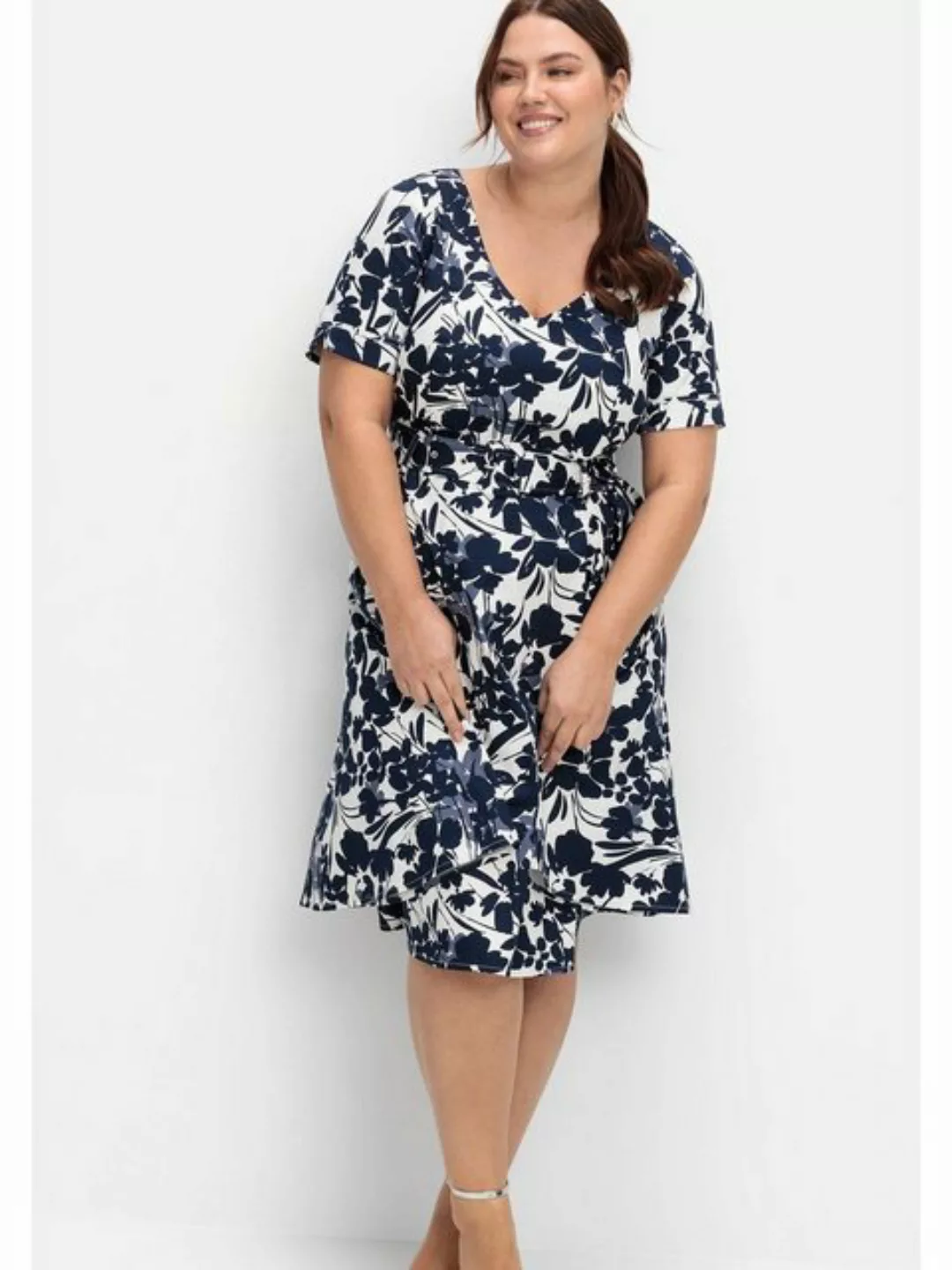 Sheego Abendkleid Große Größen mit Blumenprint und Stoffgürtel günstig online kaufen