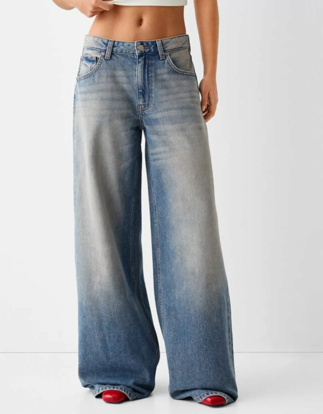 Bershka Wide-Leg-Jeans Damen 44 Ausgewaschenes Blau günstig online kaufen