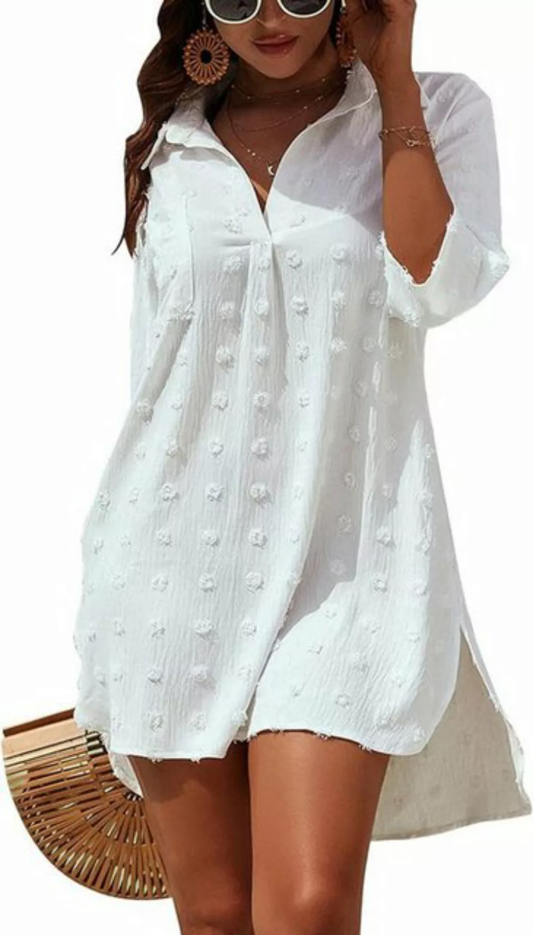 FIDDY Strandkleid Damen Strandkleid Sommer Chiffon Strandkleid V-Ausschnitt günstig online kaufen