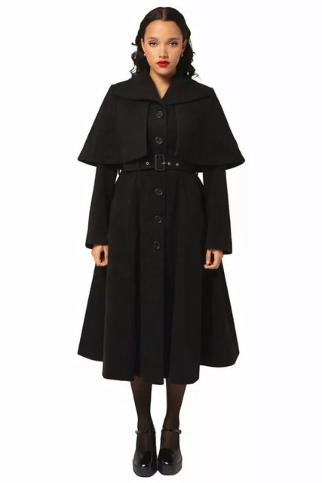 Hell Bunny Langmantel Ingrid Coat Übergangsmantel mit Cape Umhang Vintage R günstig online kaufen