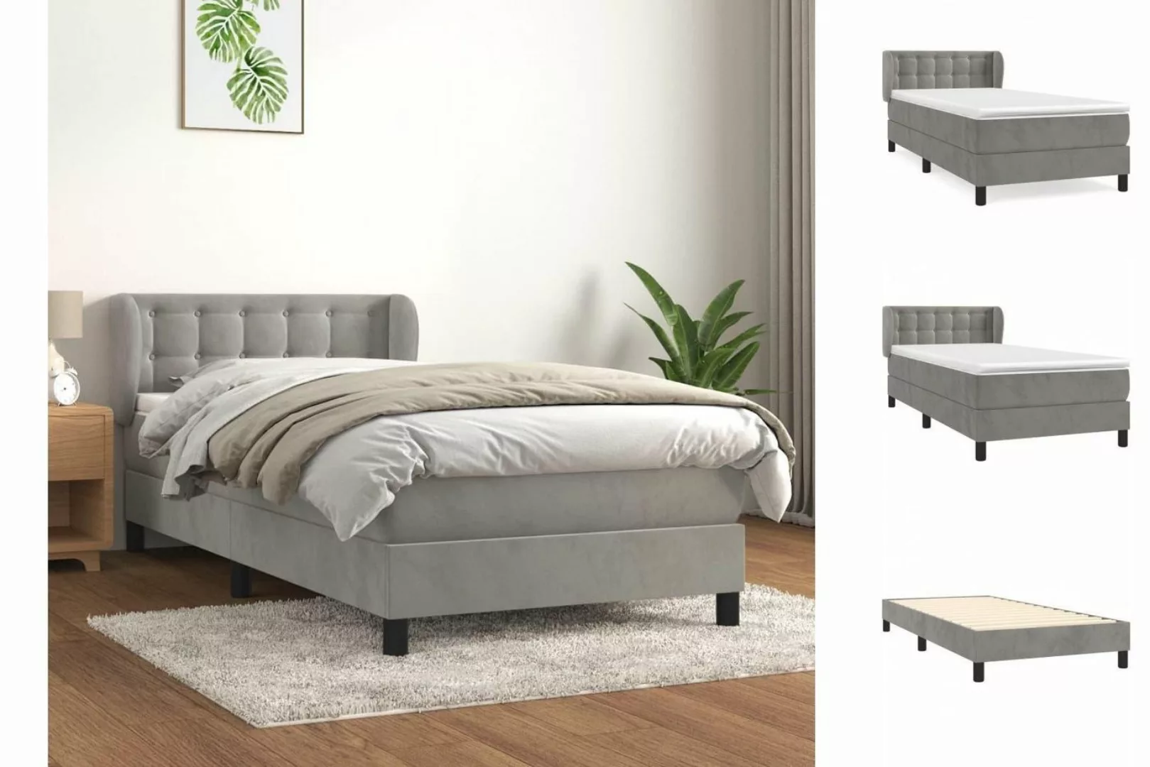 vidaXL Boxspringbett Boxspringbett mit Matratze Dunkelgrau 100x200 cm Samt günstig online kaufen