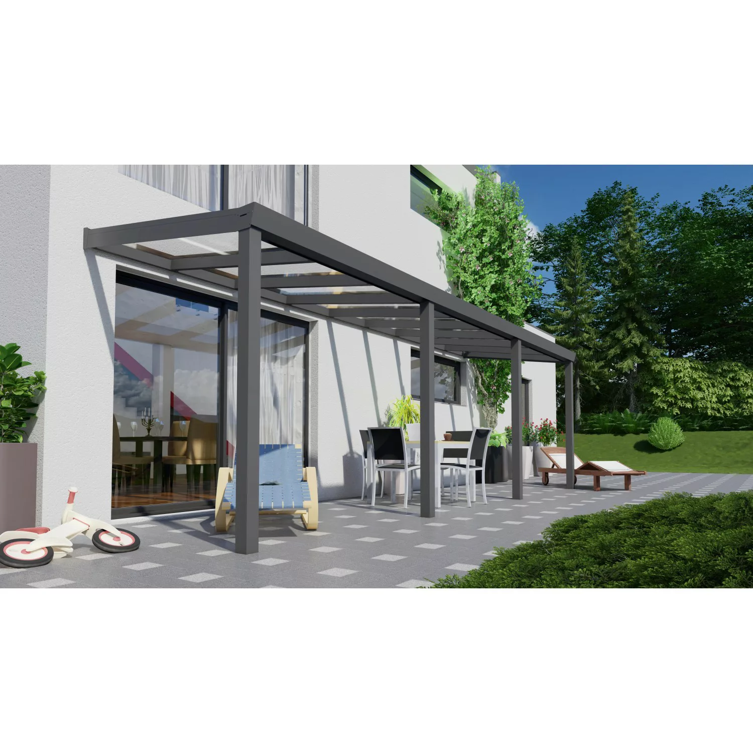 Terrassenüberdachung Professional 700 cm x 250 cm Anthrazit Struktur Glas günstig online kaufen