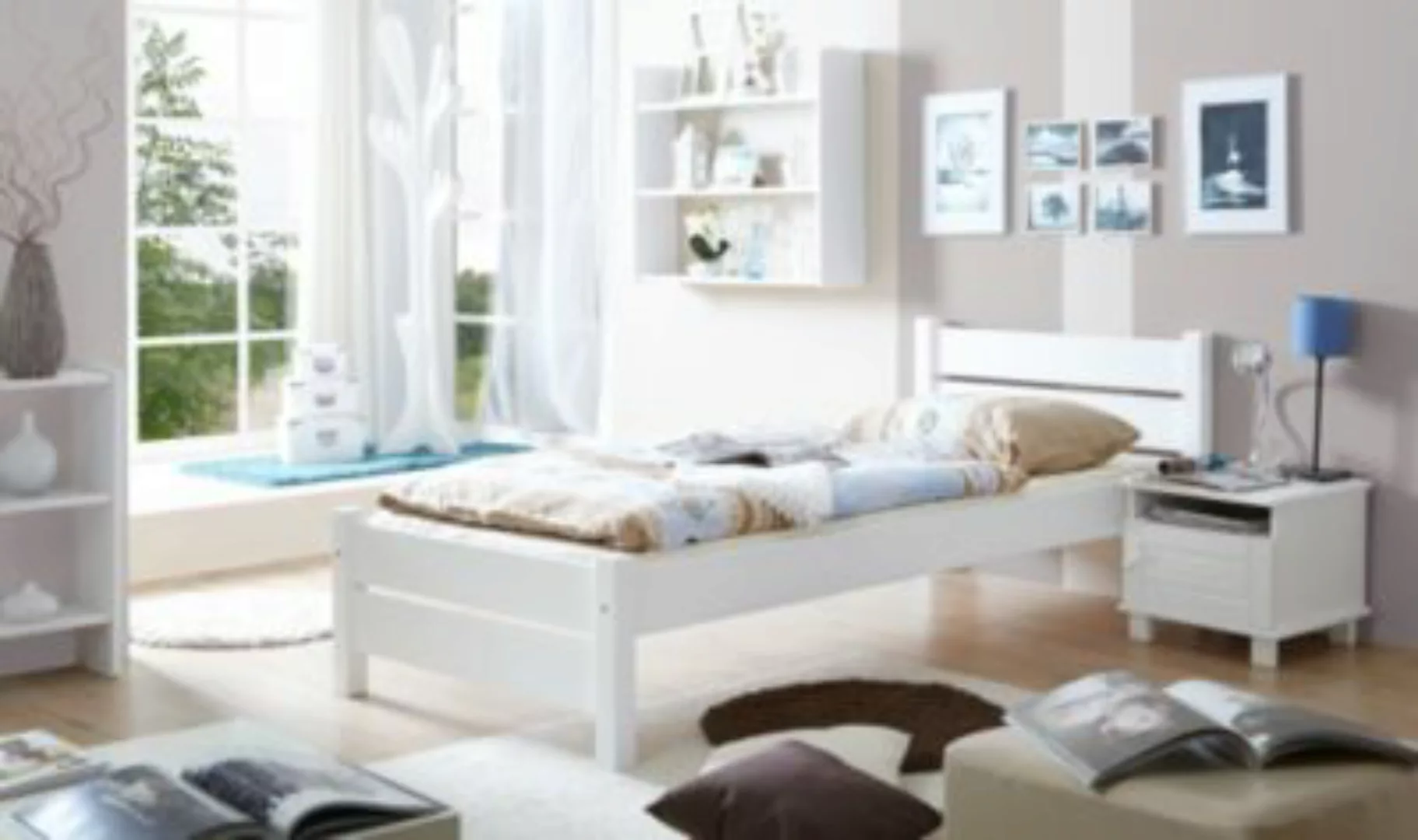 TICAA Massivholz Einzelbett Bora Kiefer Weiß weiß Gr. 100 x 200 günstig online kaufen