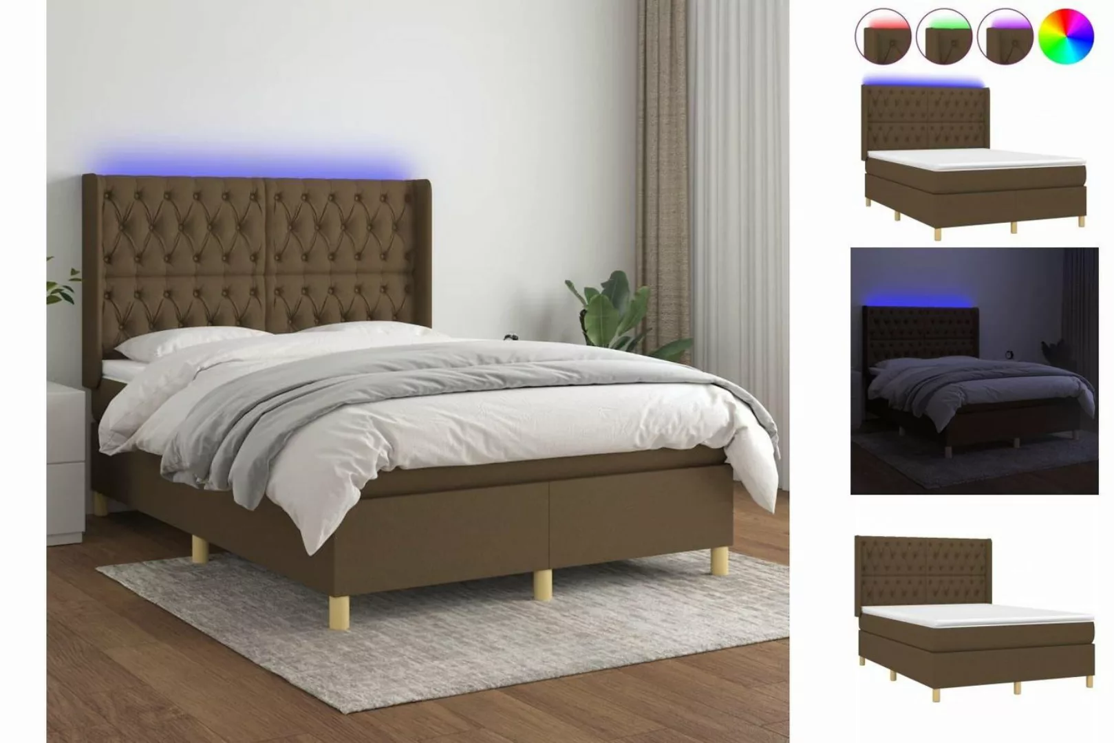 vidaXL Bettgestell Boxspringbett mit Matratze LED Dunkelbraun 140x200 cm St günstig online kaufen