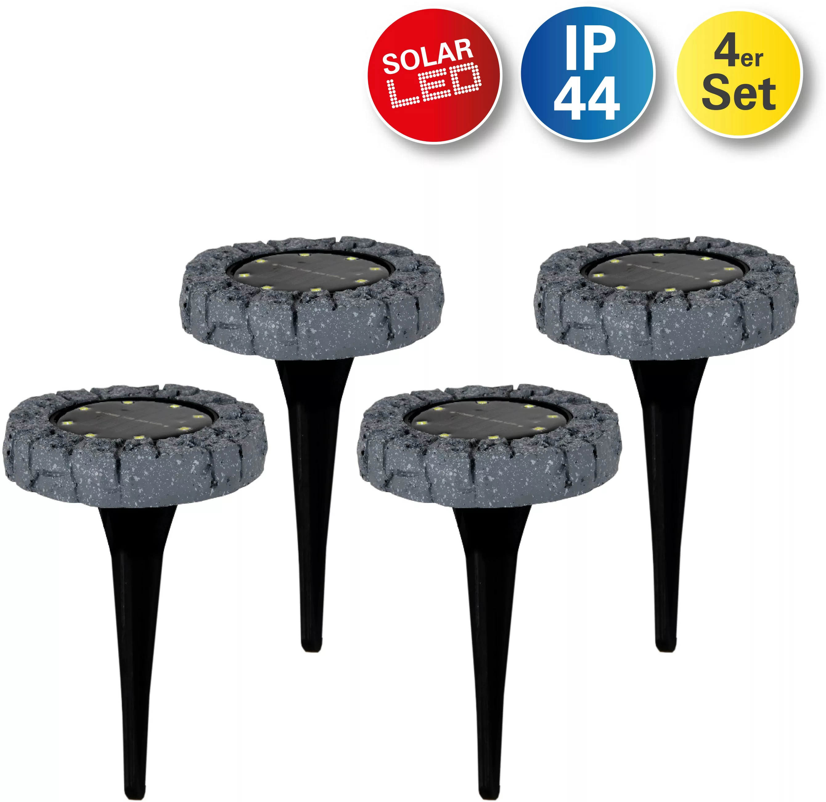 Näve 4er-Set LED Solar-Bodenleuchte, mit Erdspieß , ∅11,5cm grau günstig online kaufen