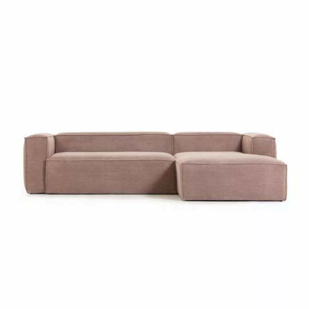 Natur24 Sofa Sofa Blok 3-Sitzer mit Longchair rechts rosa Cord 300cm Couch günstig online kaufen