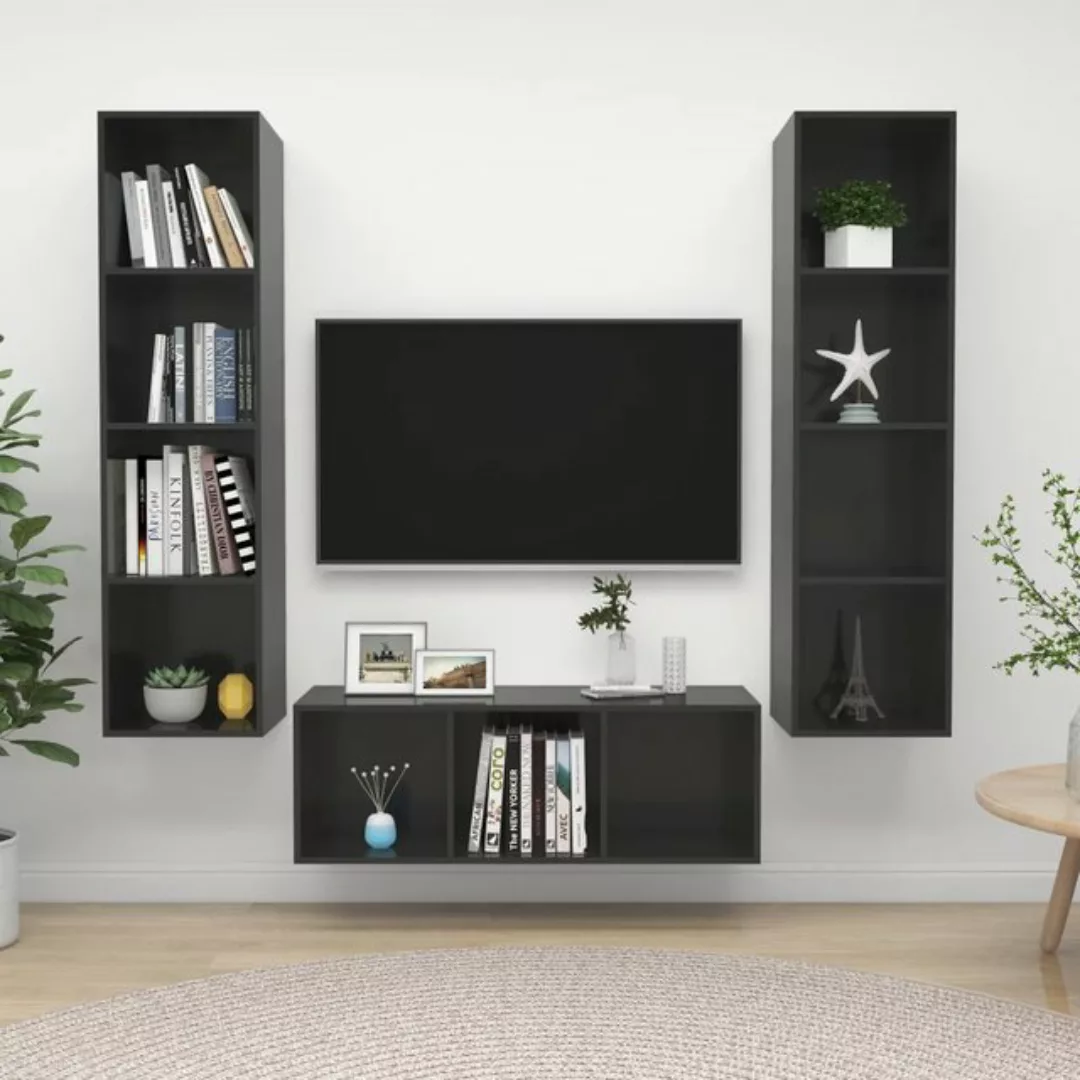 vidaXL TV-Schrank 3-tlg TV-Schrank-Set Hochglanz-Grau Spanplatte günstig online kaufen