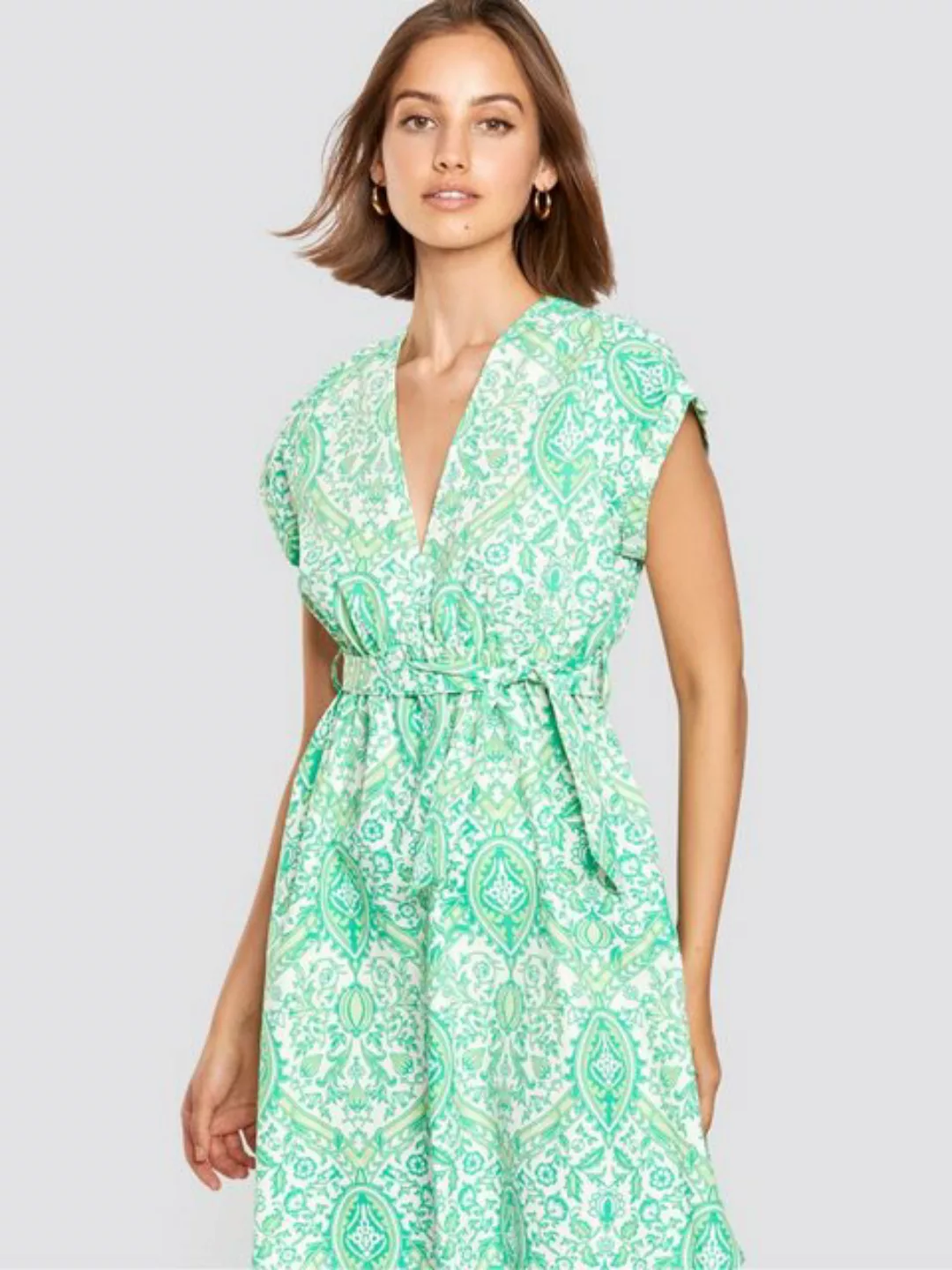 Freshlions Minikleid Gemustertes Kleid mint S Sonstige, Taillentunnelzug günstig online kaufen