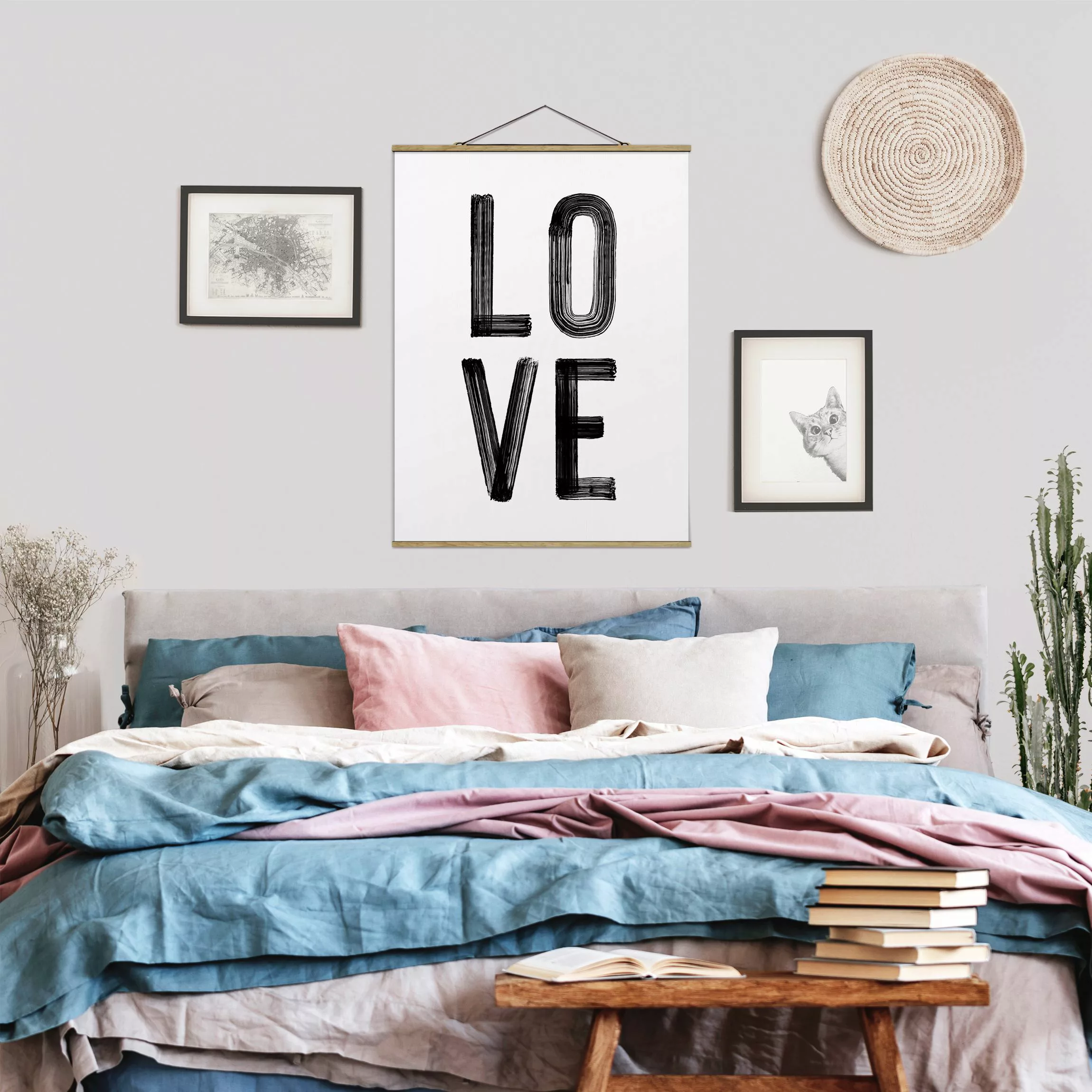 Stoffbild mit Posterleisten Love Typo in Schwarz günstig online kaufen