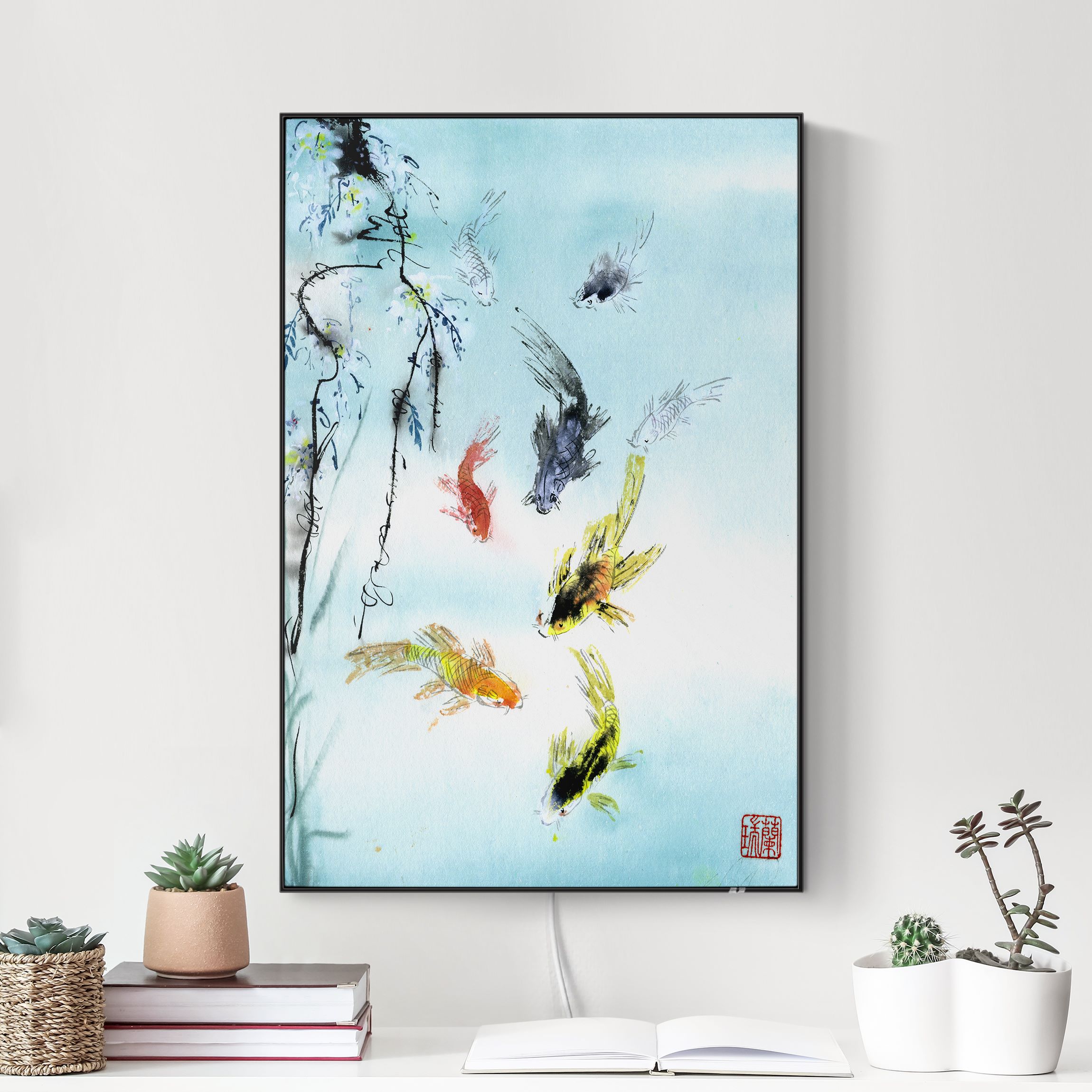 LED-Wechselbild Japanische Aquarell Zeichnung Goldfische I günstig online kaufen