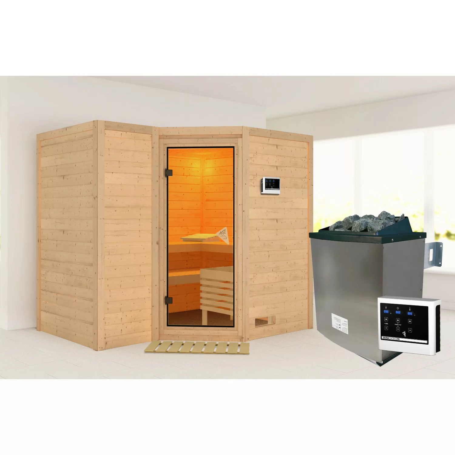 Karibu Sauna Steena 2 Edelstahlmit Ofen externe Stg.Natur günstig online kaufen