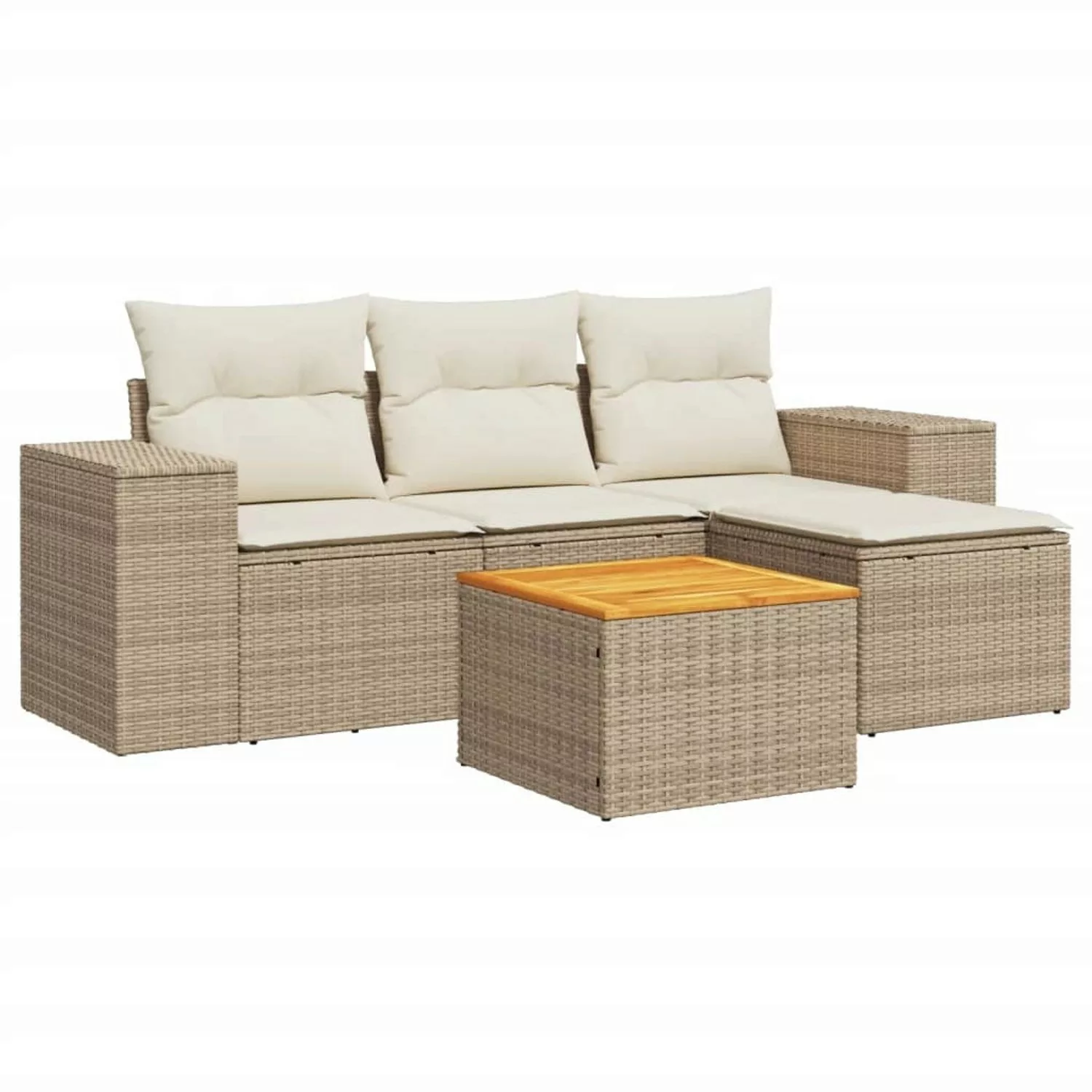 vidaXL 5-tlg Garten-Sofagarnitur mit Kissen Beige Poly Rattan Modell 128 günstig online kaufen