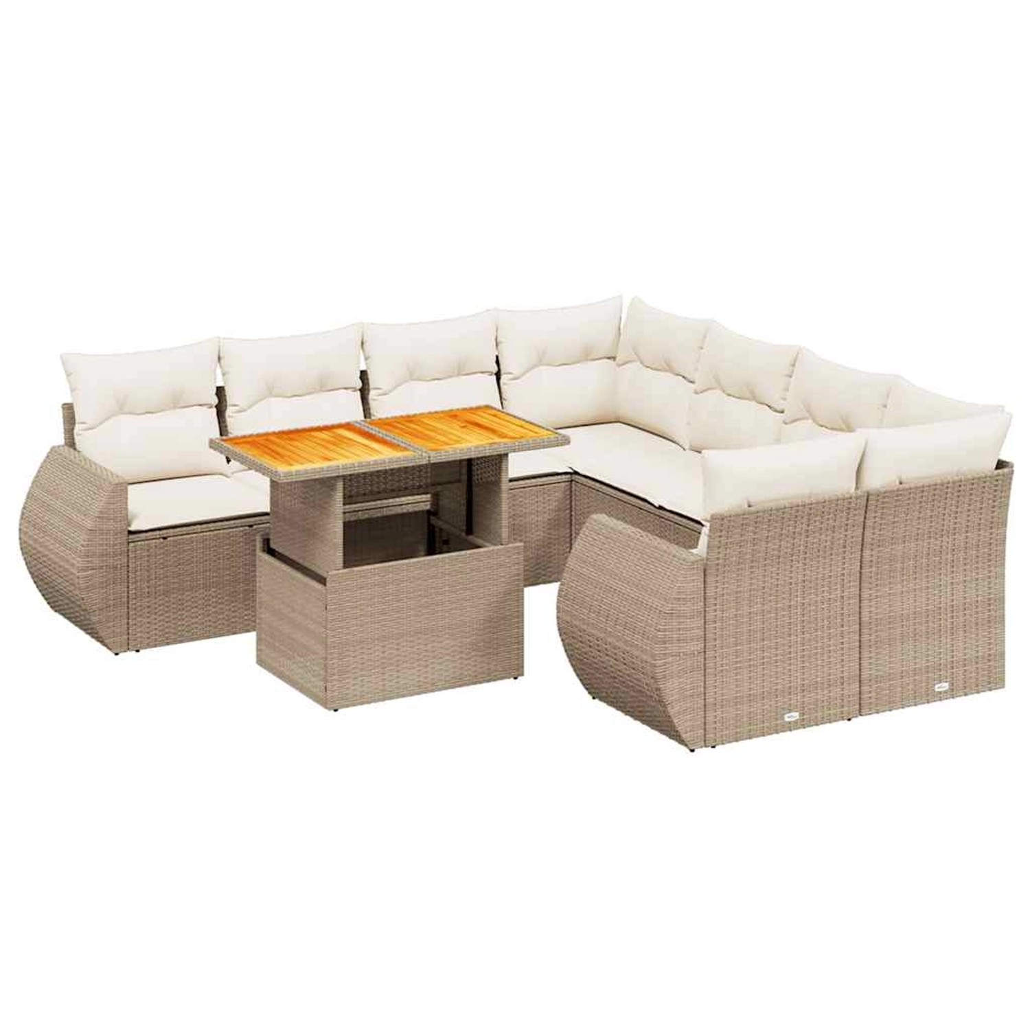 vidaXL 9-Tlg Garten-Sofagarnitur mit Kissen Beige Poly Rattan 3272122 günstig online kaufen