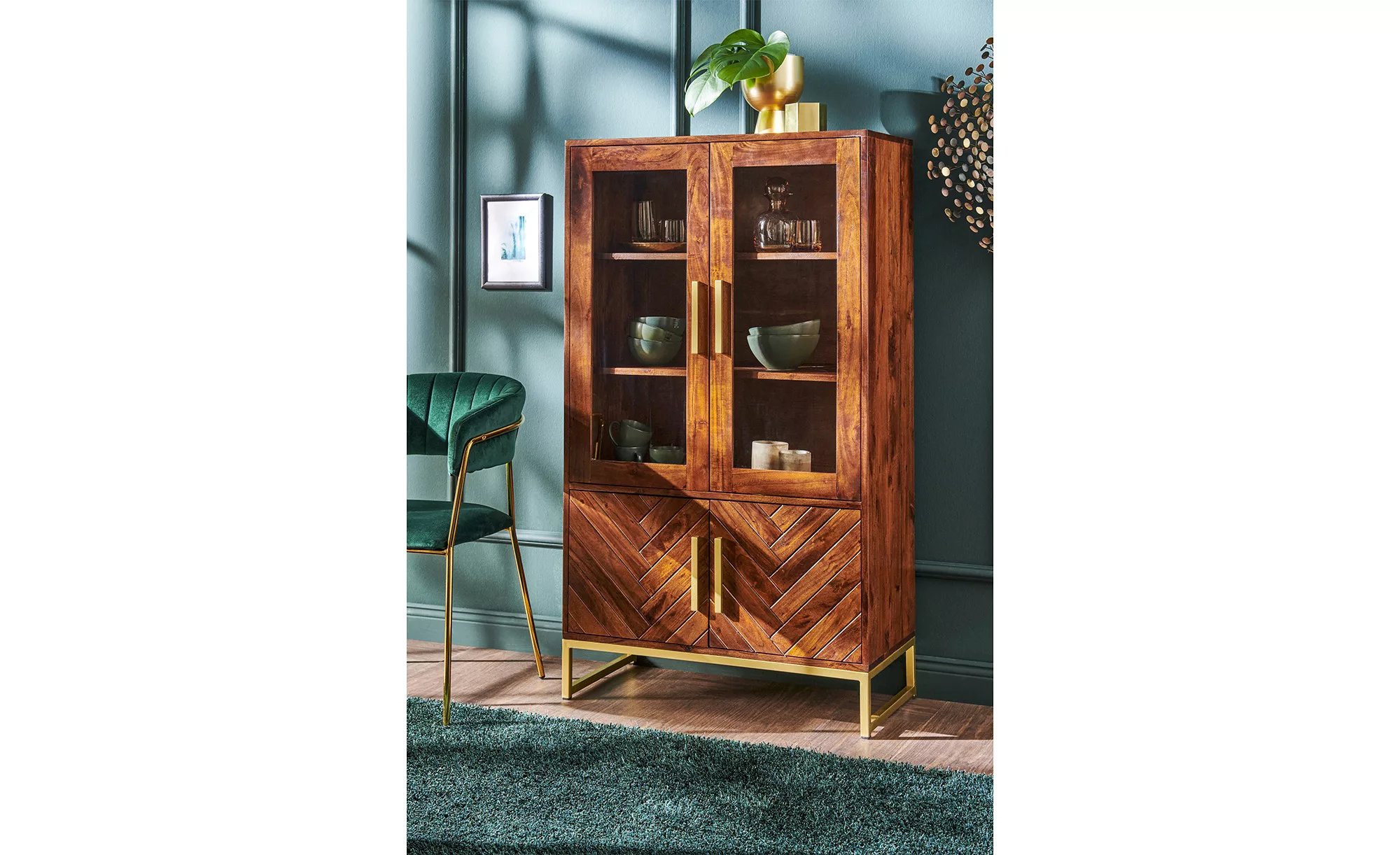 Vitrine aus Massivholz Calatria ¦ holzfarben ¦ Maße (cm): B: 80 H: 140 T: 3 günstig online kaufen