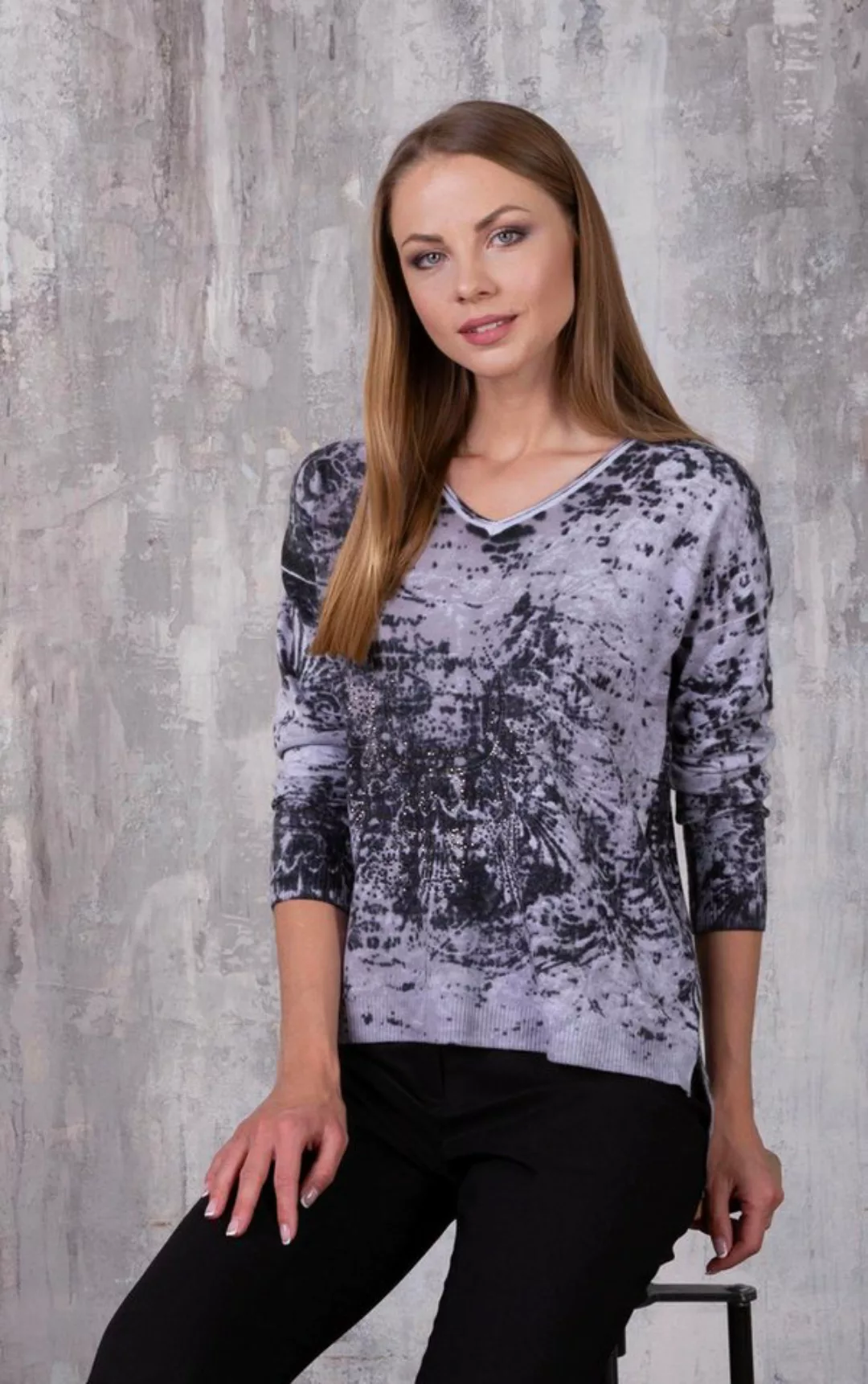 Passioni Strickpullover Pullover mit V-Ausschnitt und abstraktem Print und günstig online kaufen