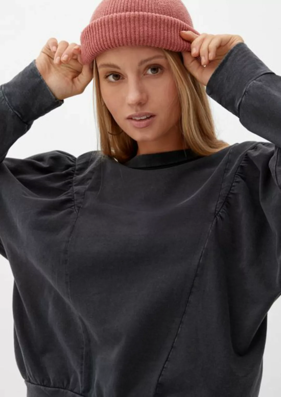 QS Sweatshirt Sweatshirt in melierter Optik Raffung günstig online kaufen