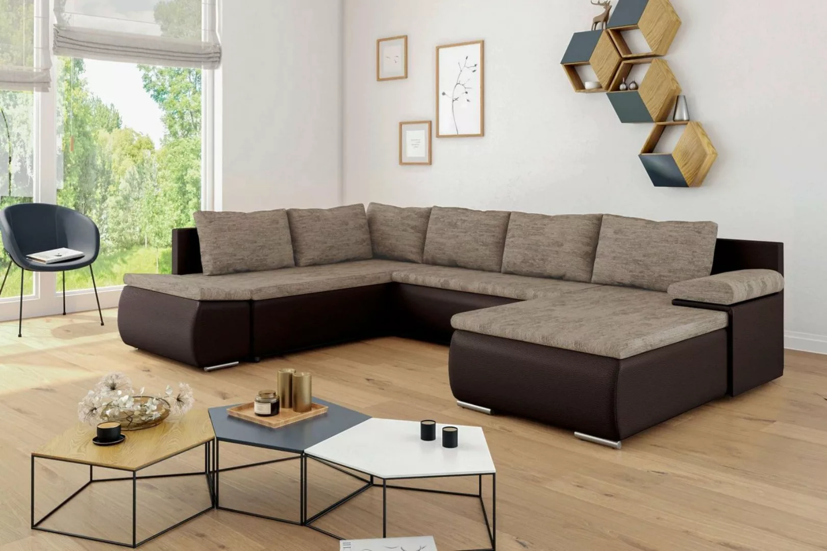 99rooms Wohnlandschaft Nessi, Sofa, U-Form, Ottomane links oder rechts best günstig online kaufen